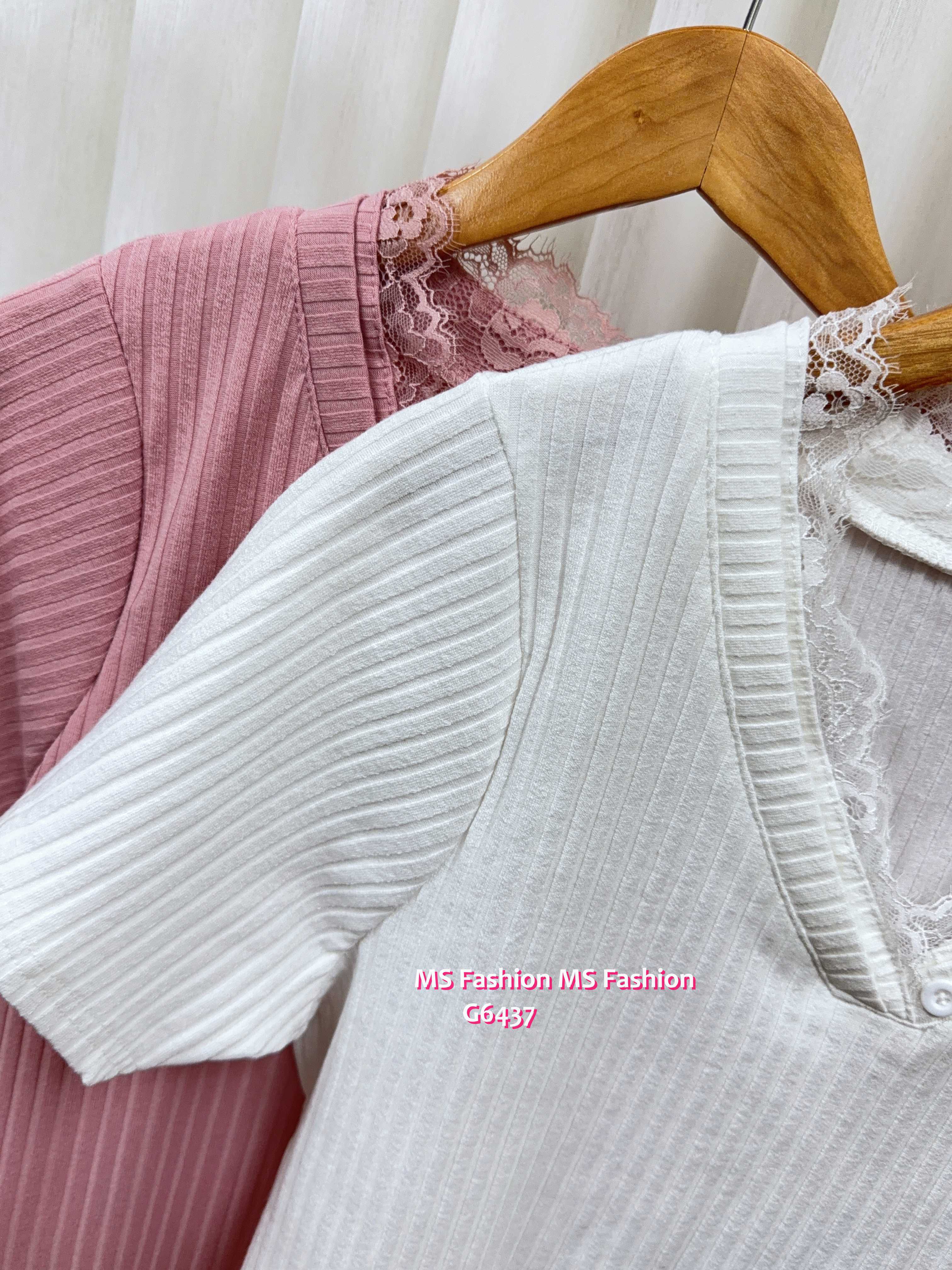 G6437 V領lace暗直紋top