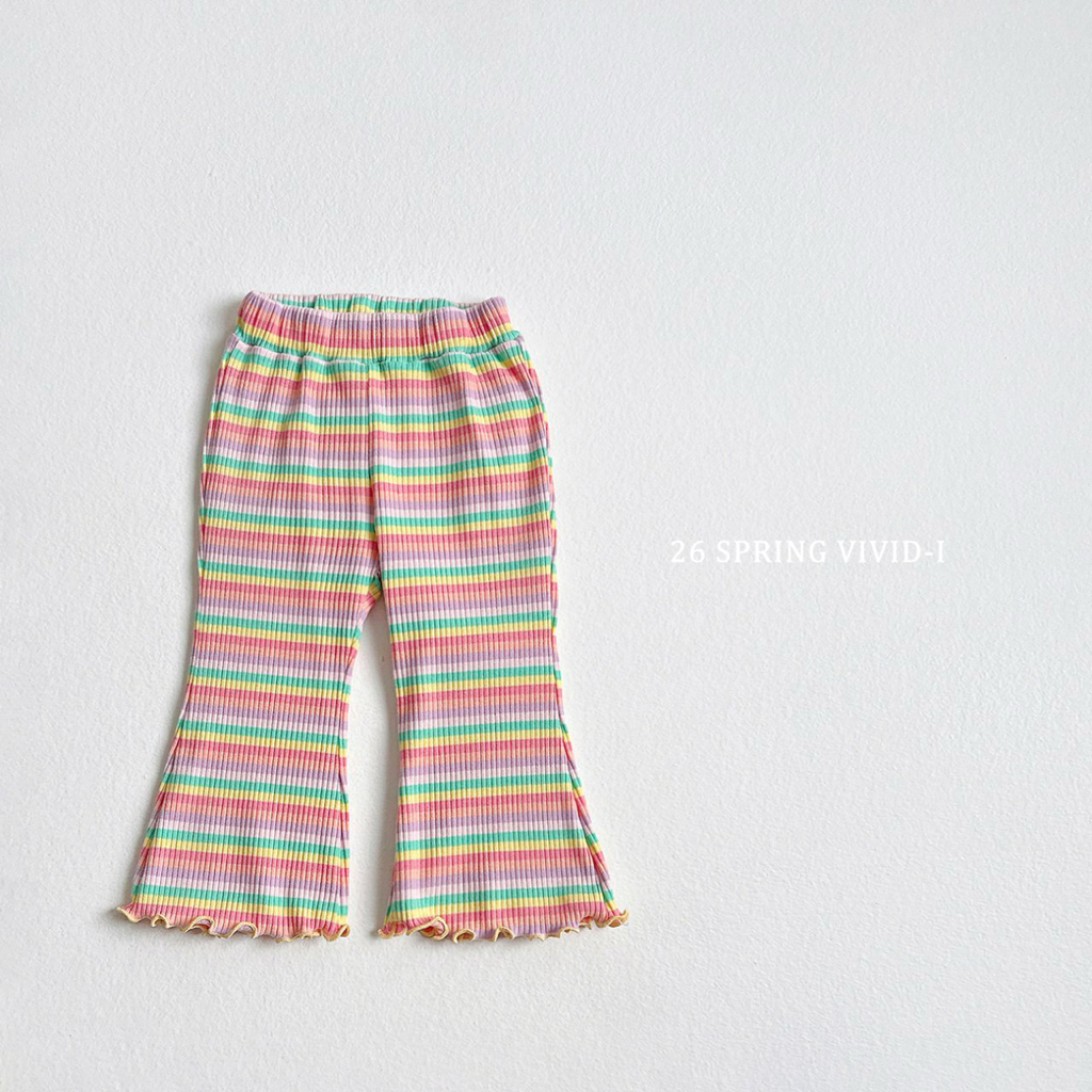 🌸預訂 韓國直送🌸🇰🇷VIVIDI兩色彩虹條紋花邊喇叭褲