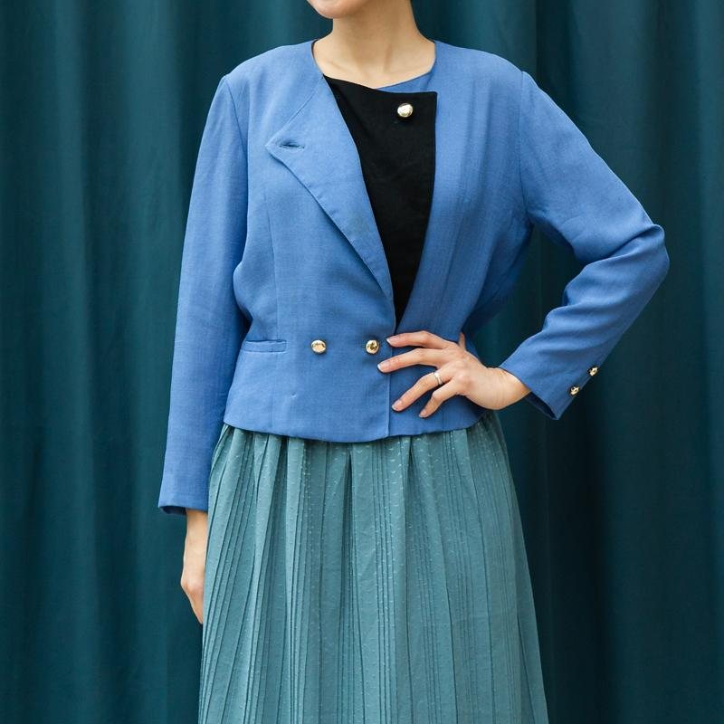 C.a. 1980s Geometric Linear Blue and Black Duo0-Colour Two Way Autumn Blazer (MT1606-22)