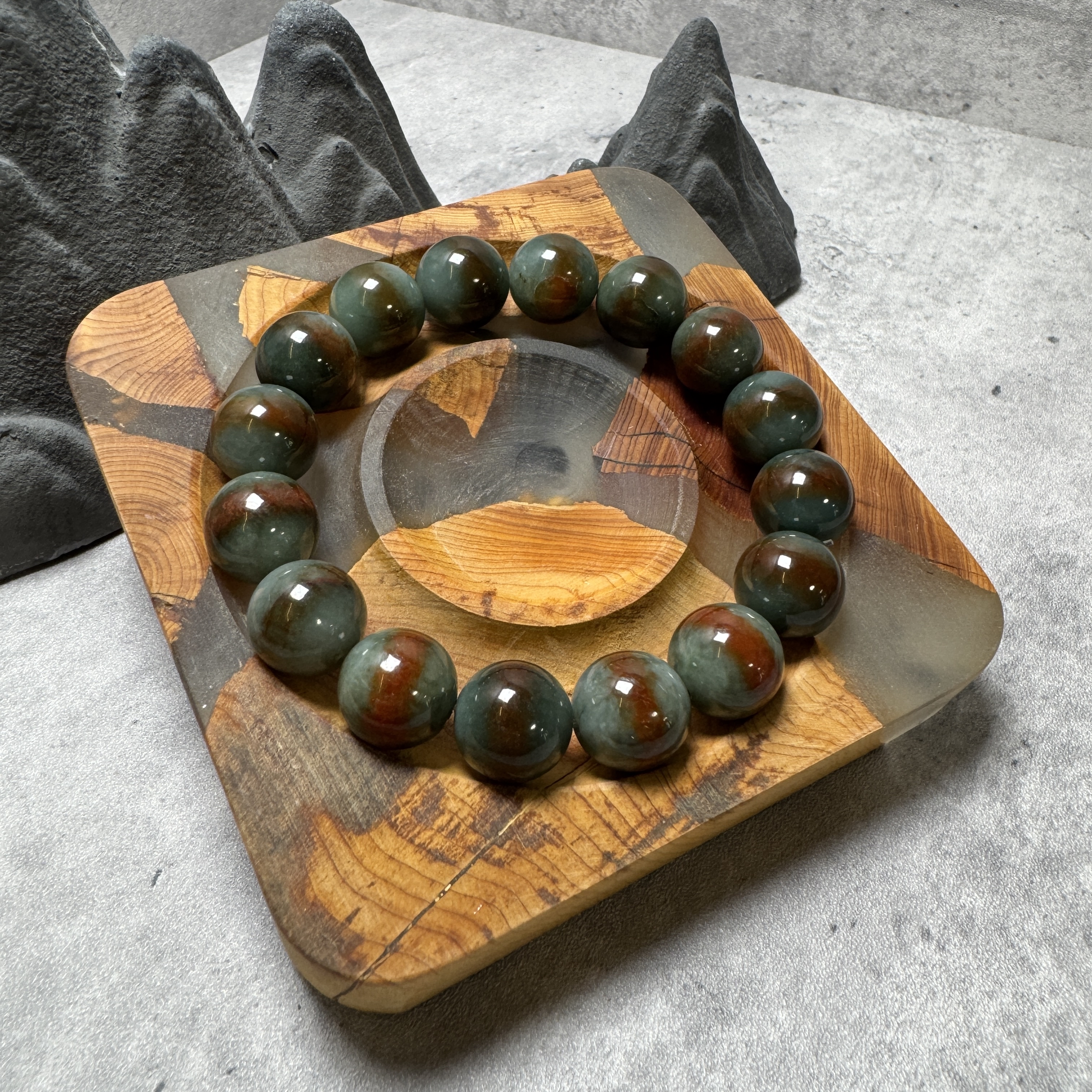 稀有自然紅翡油青總翡翠手串-533