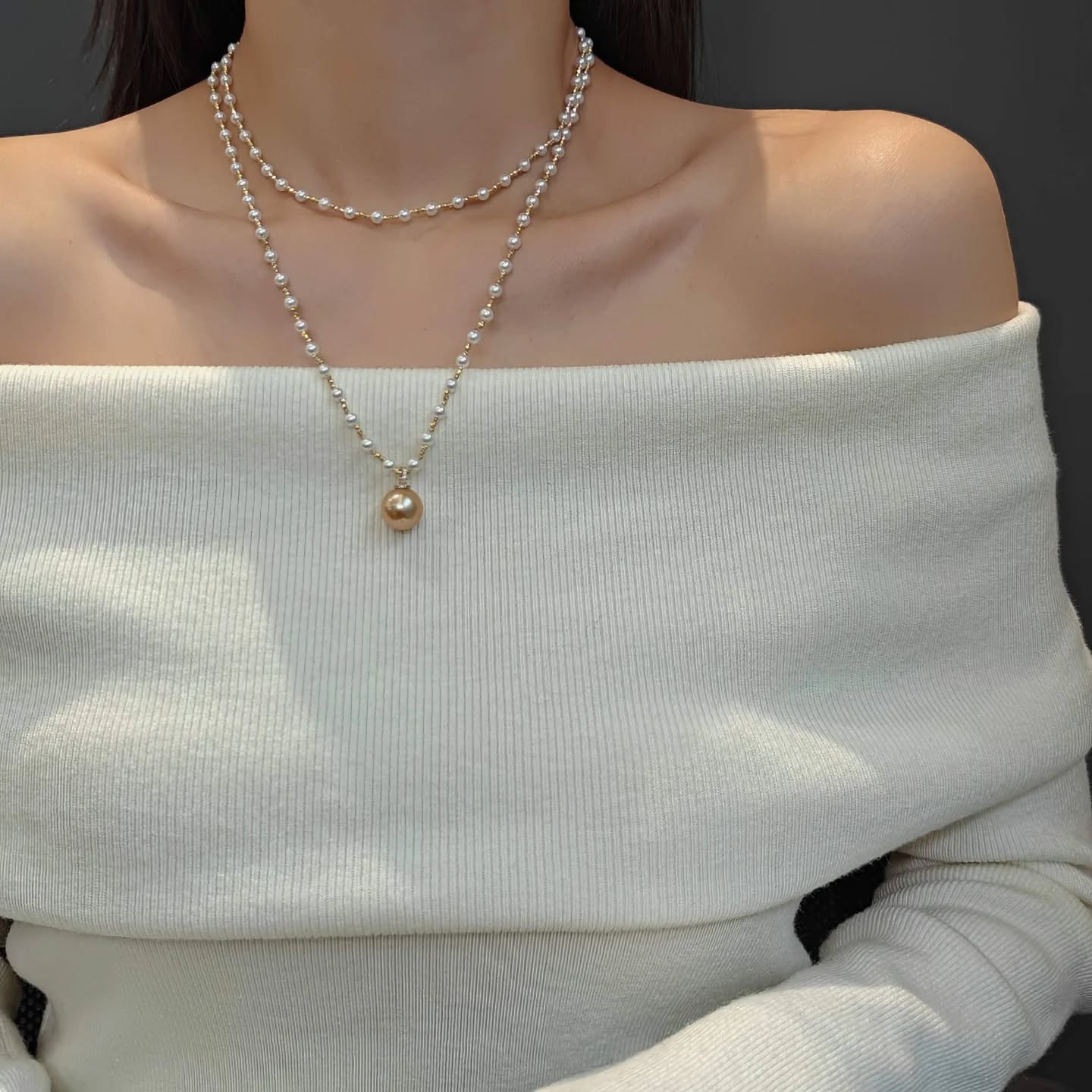 4-5mm正圓無瑕淡水 搭配純銀小隔珠 總長90cm  萬能鏈