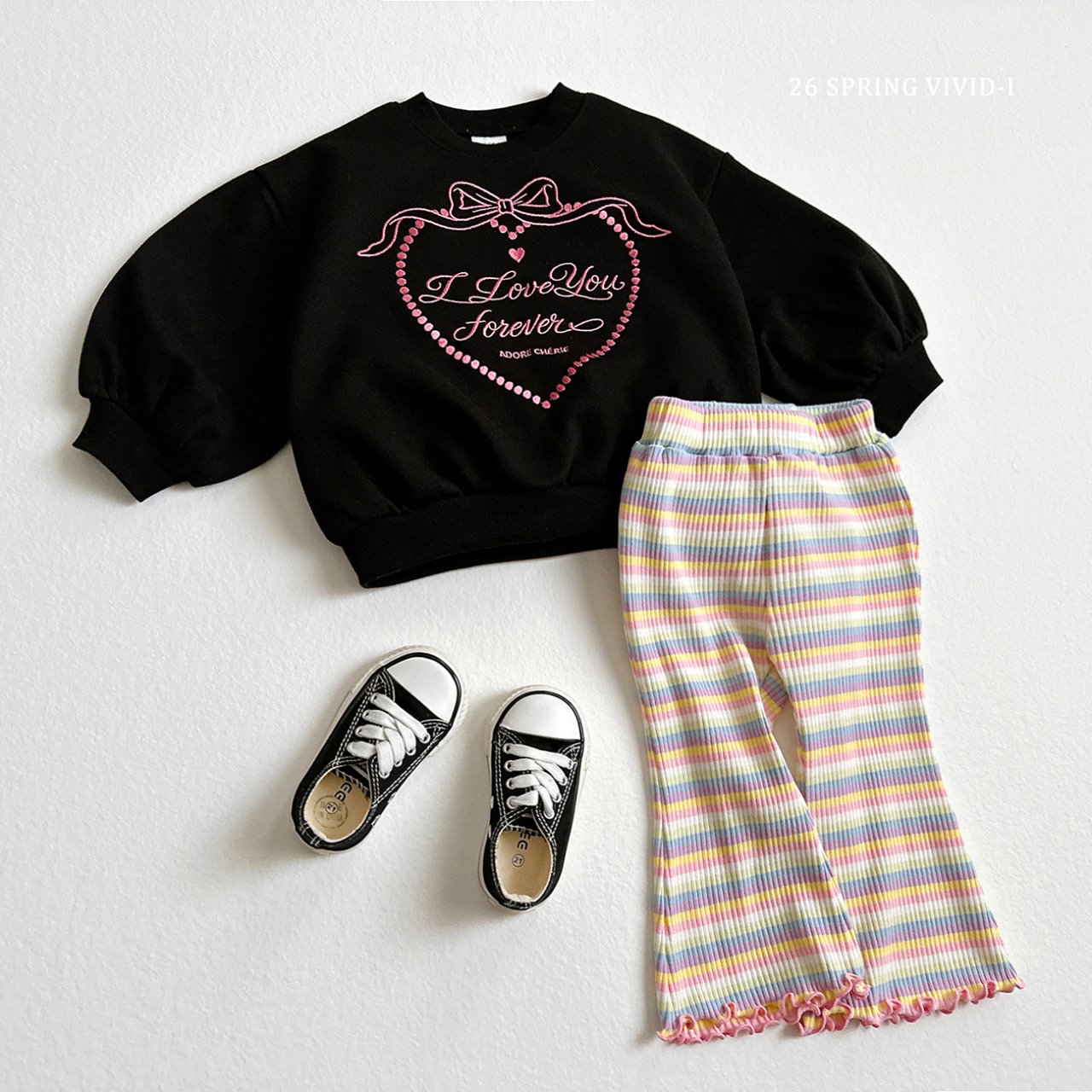 🌸預訂 韓國直送🌸🇰🇷VIVIDI兩色彩虹條紋花邊喇叭褲