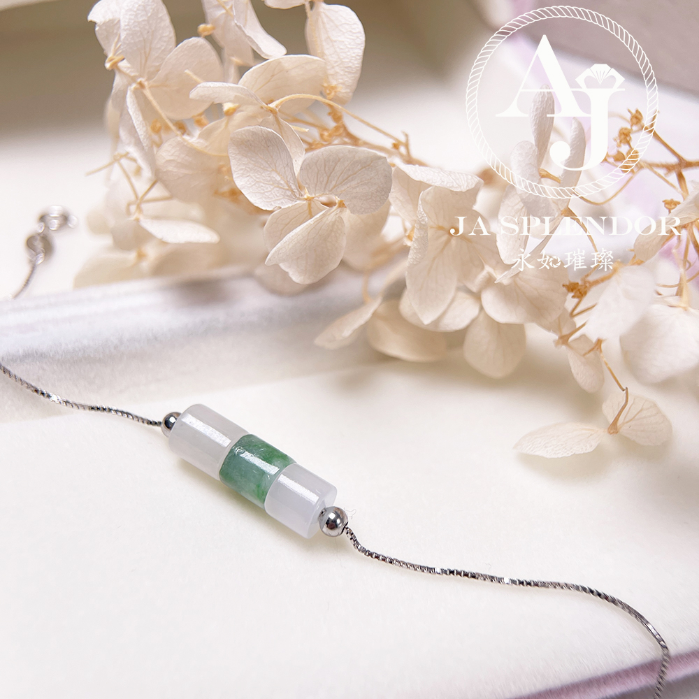 D-04B 天然翡翠A玉 平安幸運純銀手鏈