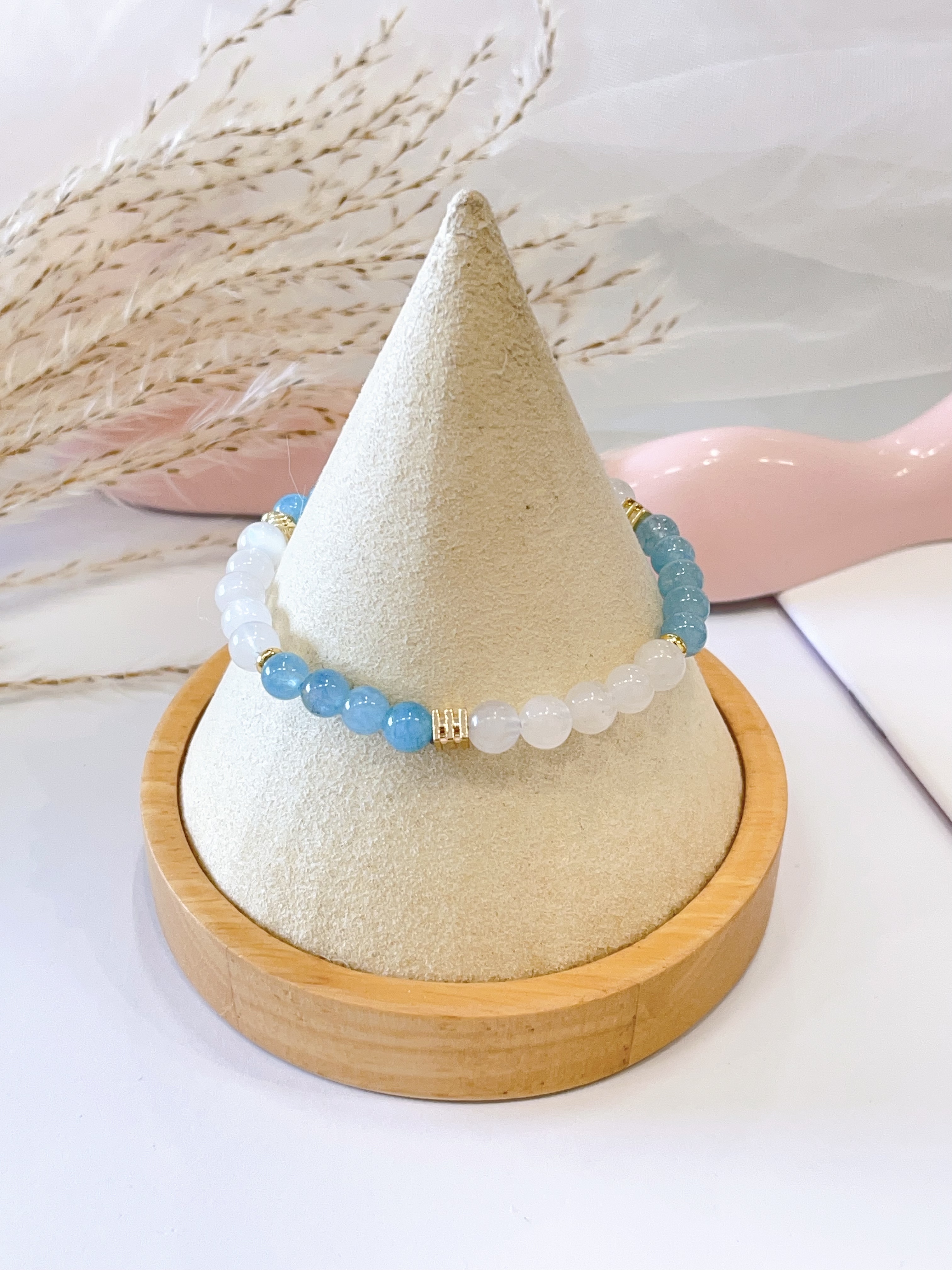 🌊🌙 海蓝宝 × 白月光手串 Aquamarine & Moonstone
