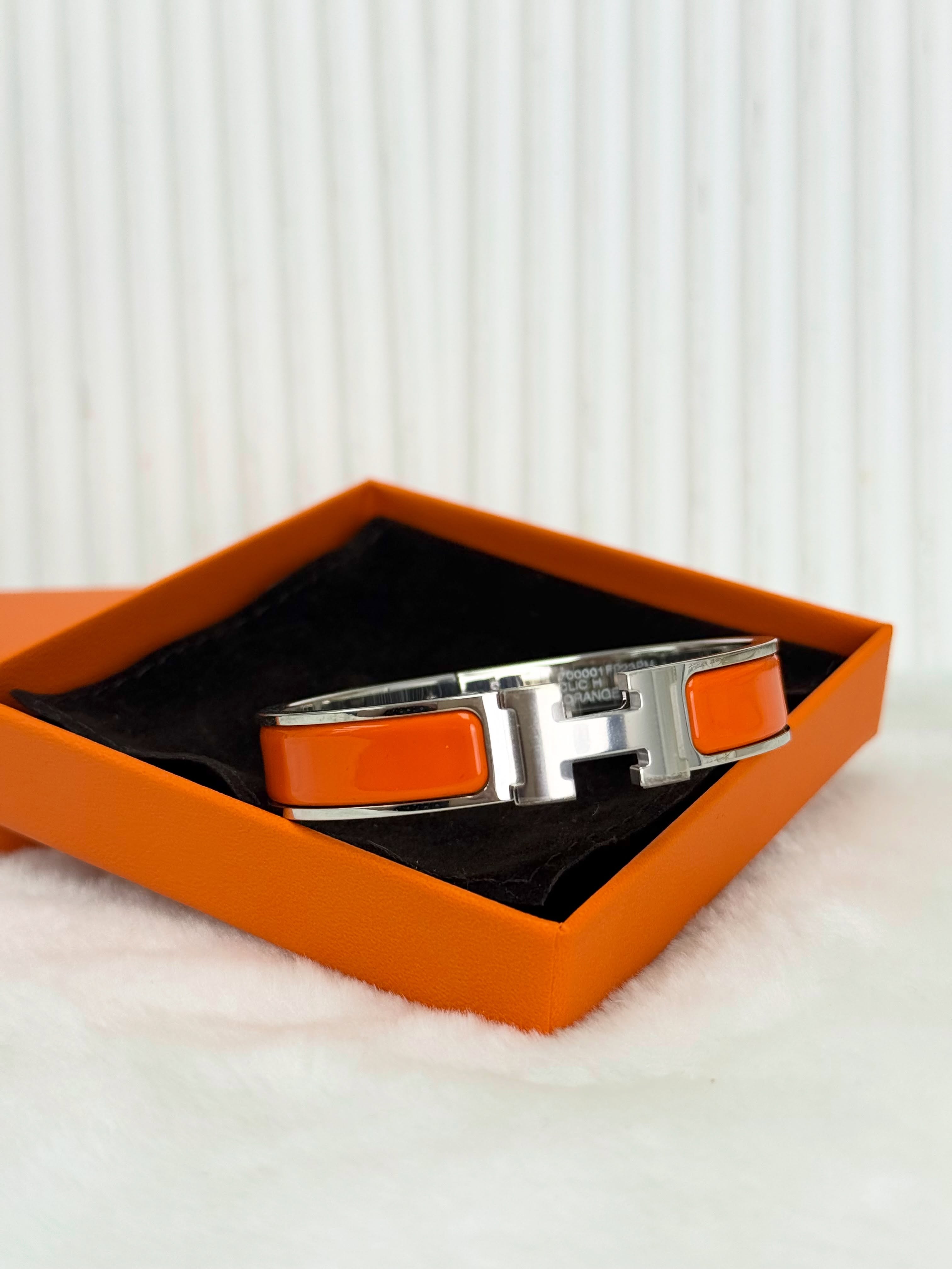 Hermes 💥未使用品❣️銀色橙色H手鈪 有盒有塵袋🧡 