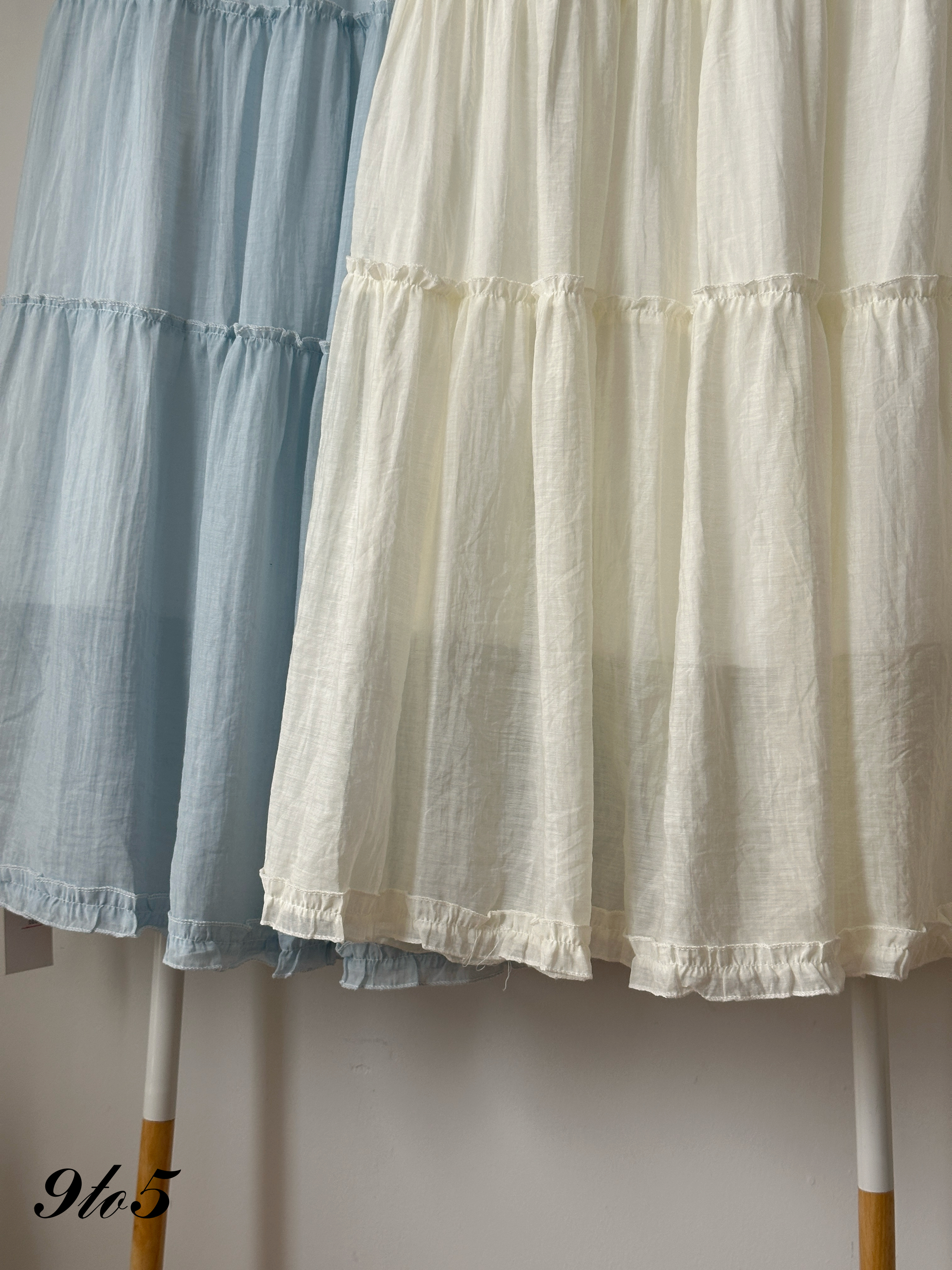 S2010 Long Layered Skirt - Blue & Cream