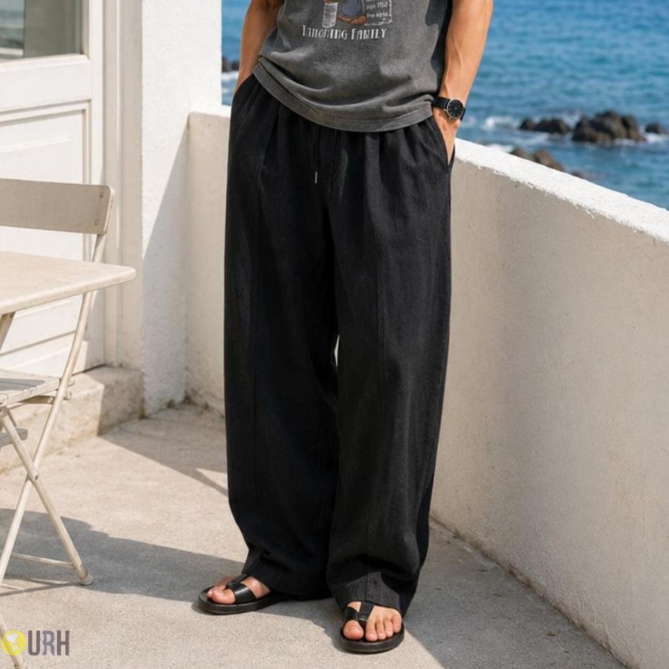 【100%保證韓國直送】微風輕量天熱救星 Cotton Linen 雙打褶 Two-Tuck 全彈性腰圍隨性微氣球寬鬆長褲 👖 [4 color] RG165905