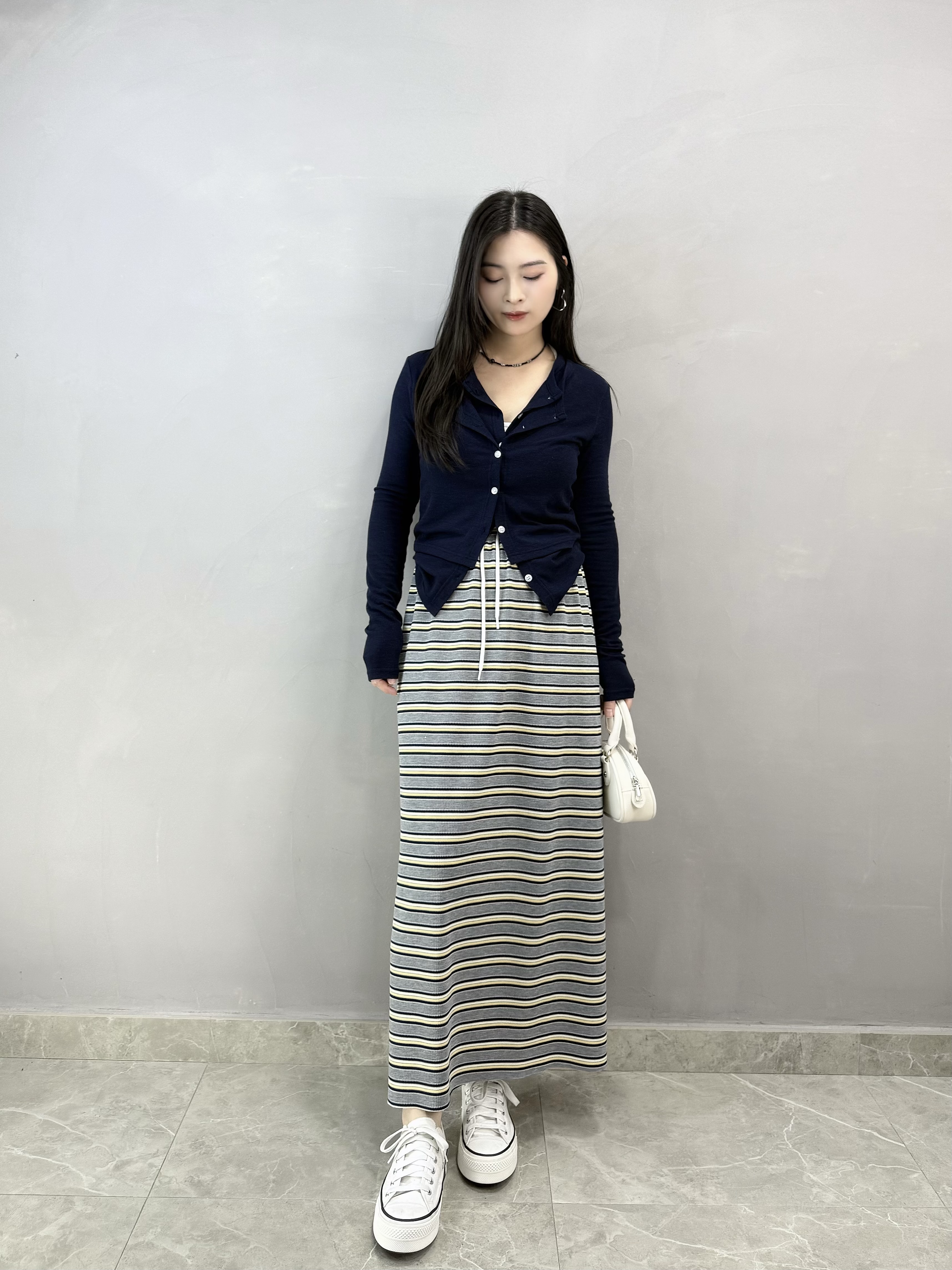 J66 拼色橫間棉裙