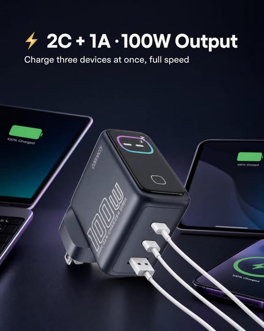Connecty PowerVision 100W 智慧型 AI TFT GaN 快速充電器 2C1A CA431D [預計8月中出貨]