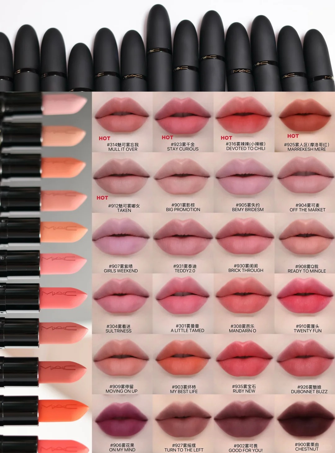 M.A.C 新尤霧彈子彈頭啞光唇膏 316 912 314 925 923