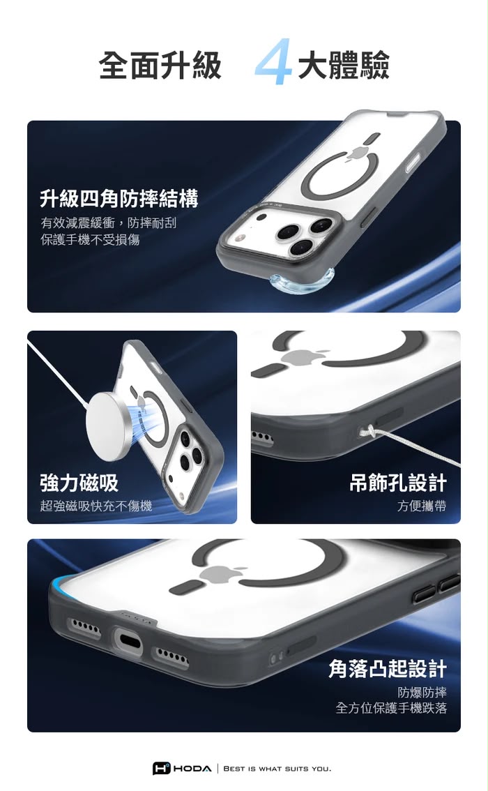 HODA 全面升級四角防摔 MagSafe 磁吸透明手機殼