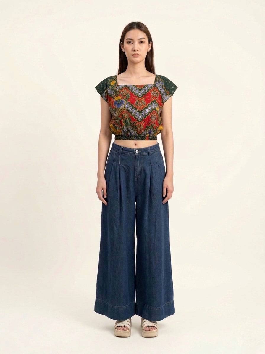 T3373 - Batik Square Neck Crop Top