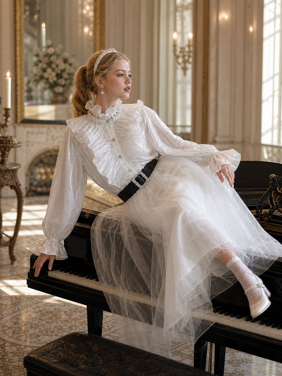 維多利亞夢幻壓摺舞台劇女主角襯衫 Victorian Dream Pleated Prima Donna Blouse