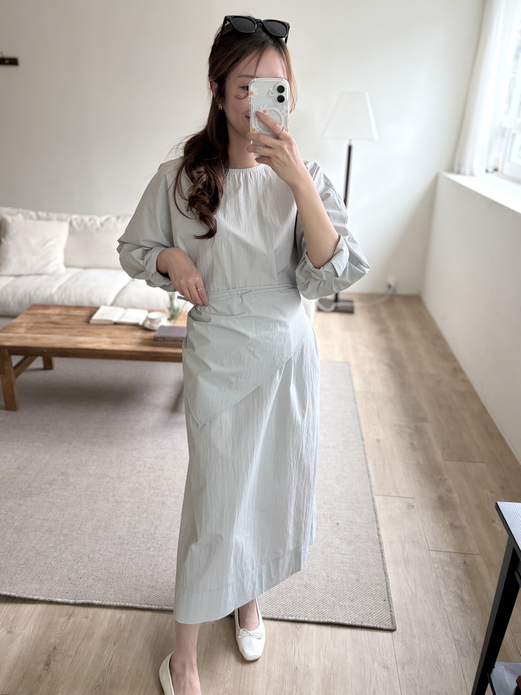 Wrap-Accent Dress (Misty Blue)