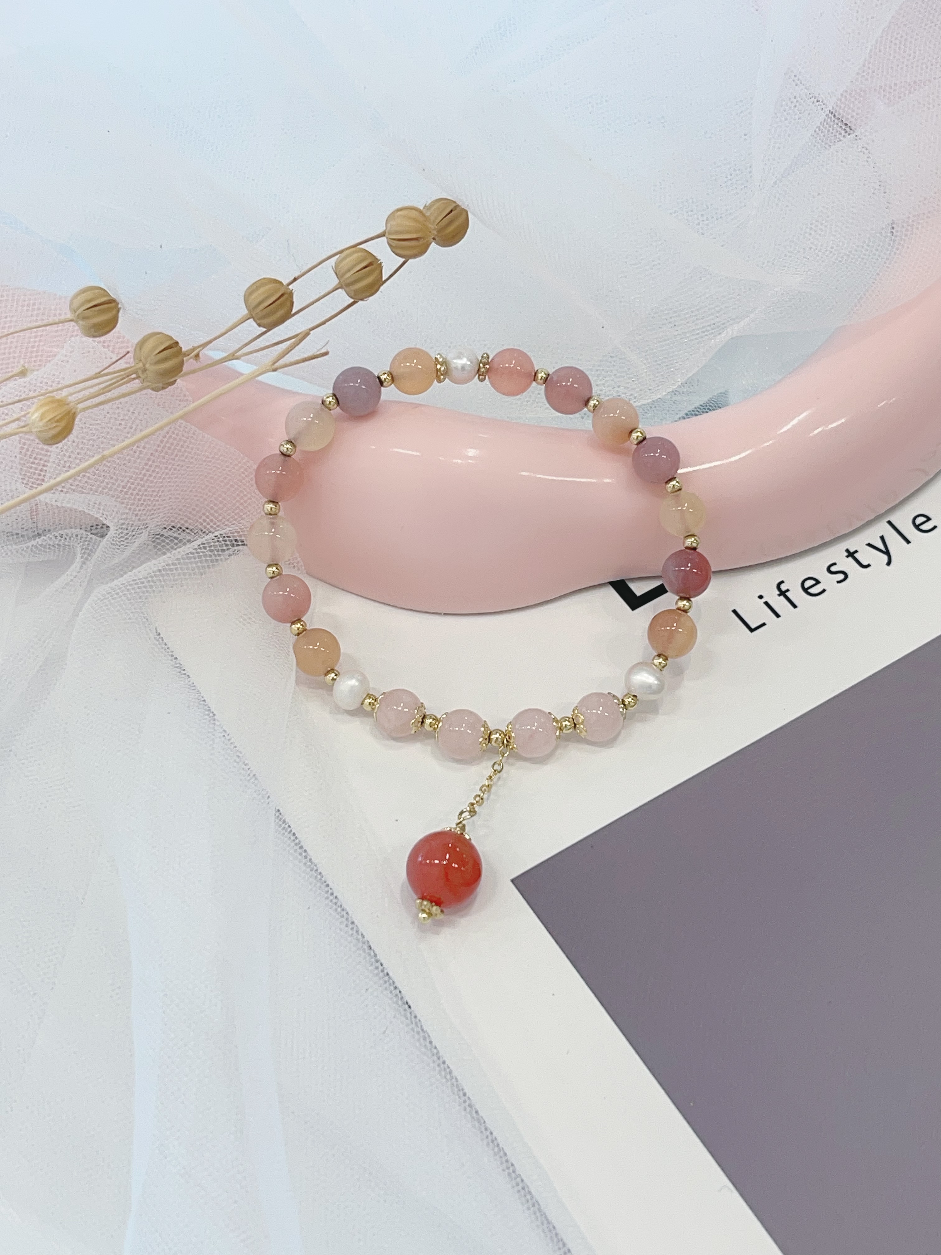 🌸 海盐玛瑙 × 珍珠手串 Sea Salt Agate & Pearl｜6.5mm