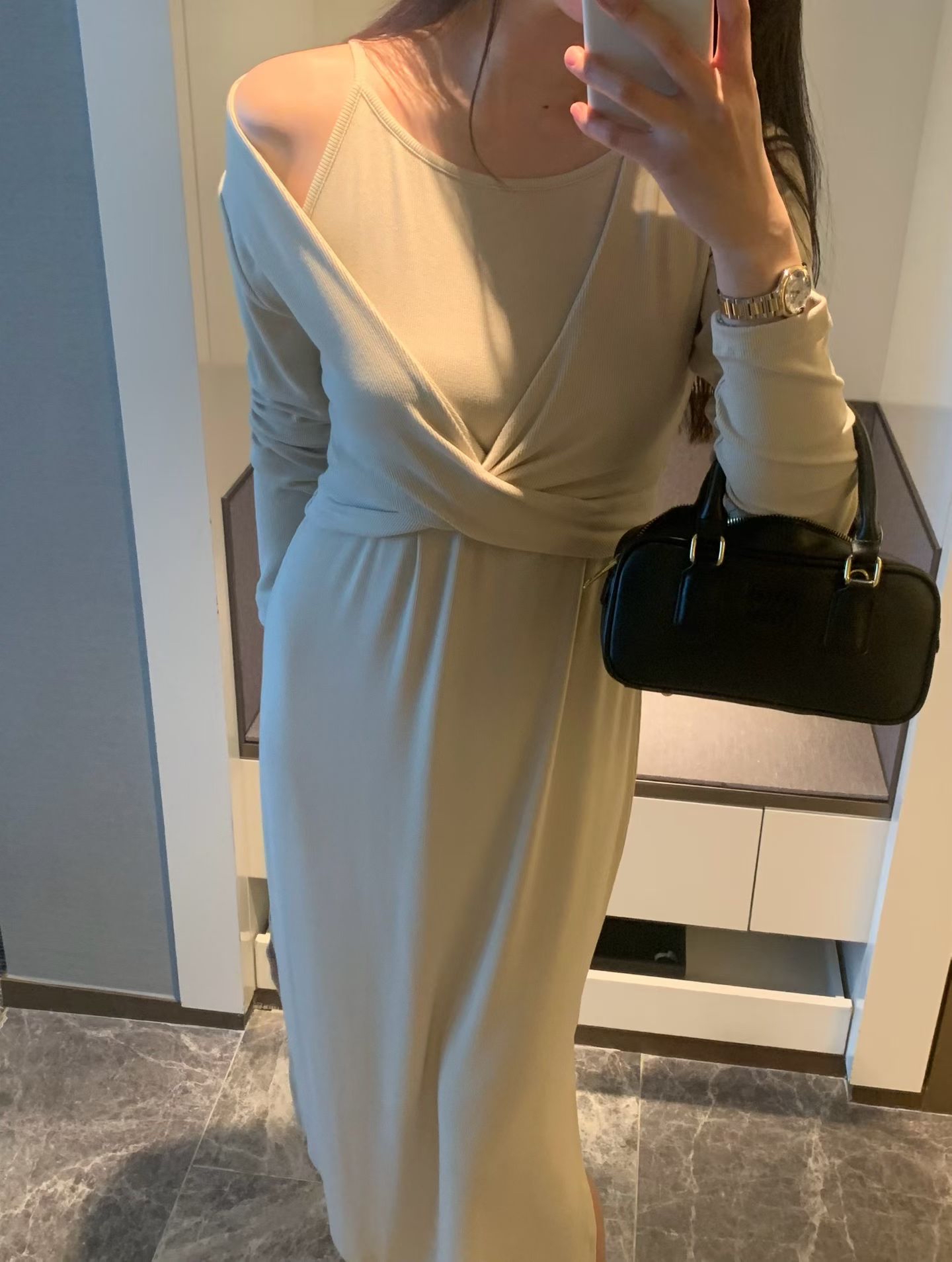 Feminine stretchy long dress SET