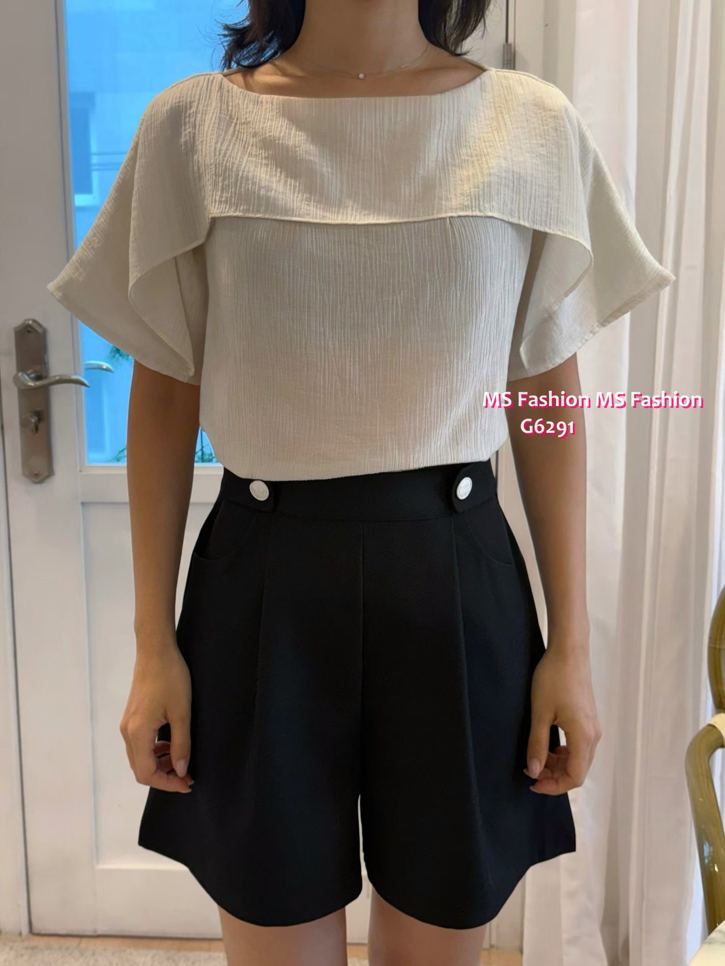 G6291 韓國🇰🇷暗紋淨色ruffle top