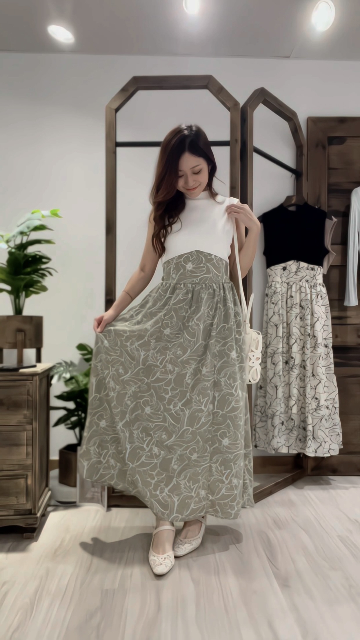 懶人必購👒假兩件花卉拼色洋裝裙(JP)[白色]362411