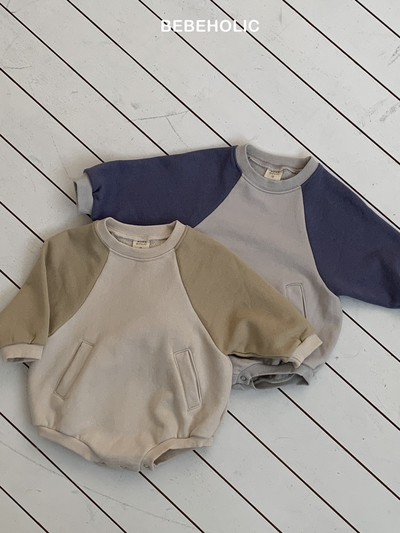 🌸預訂 韓國直送🌸🇰🇷BEBEHOLIC兩色拼色袖口袋長袖包屁衣