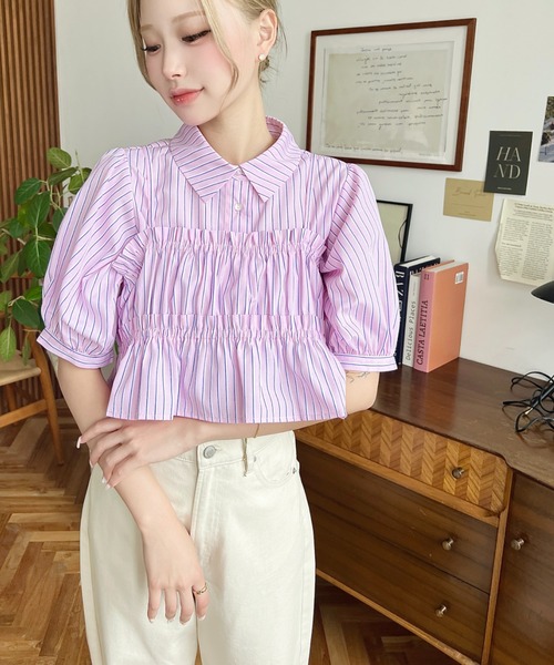 荷葉邊抹胸短袖襯衫上衣【JT036】