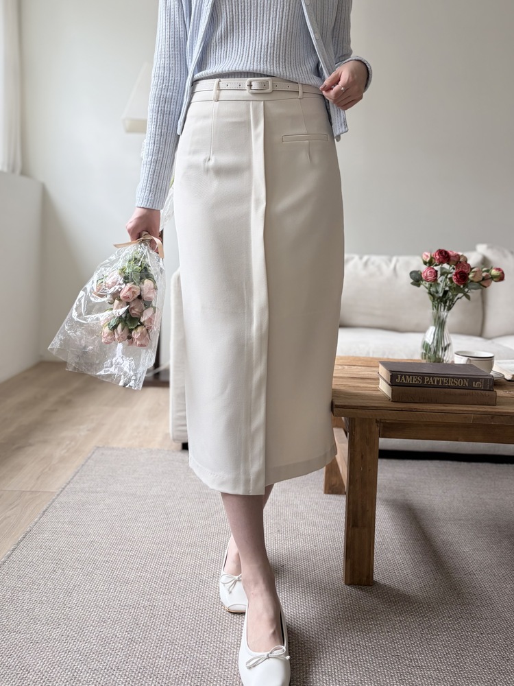 Belted Pencil Skirt (Ivory)