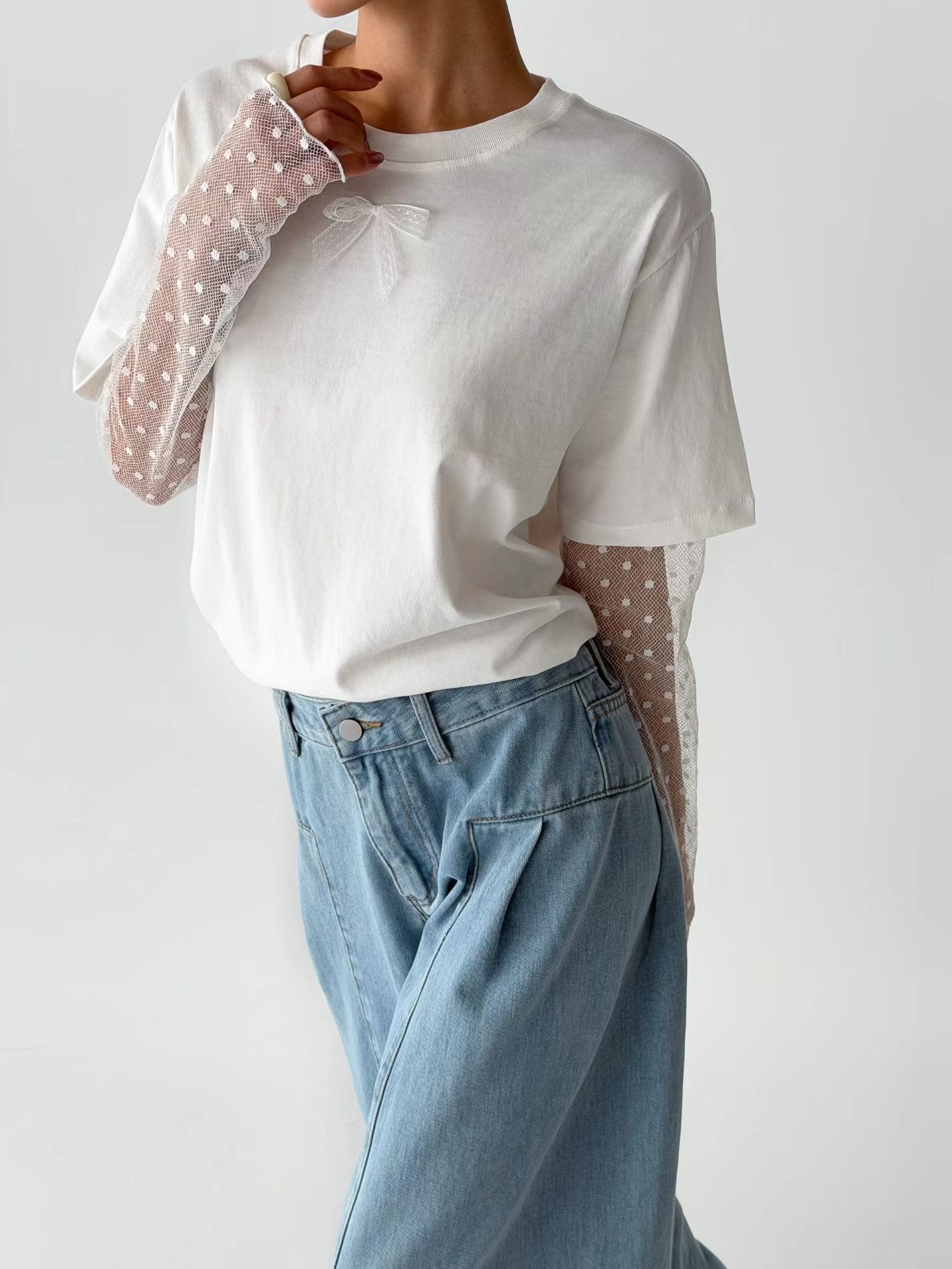 Marie 假2 件拼lace 袖Top