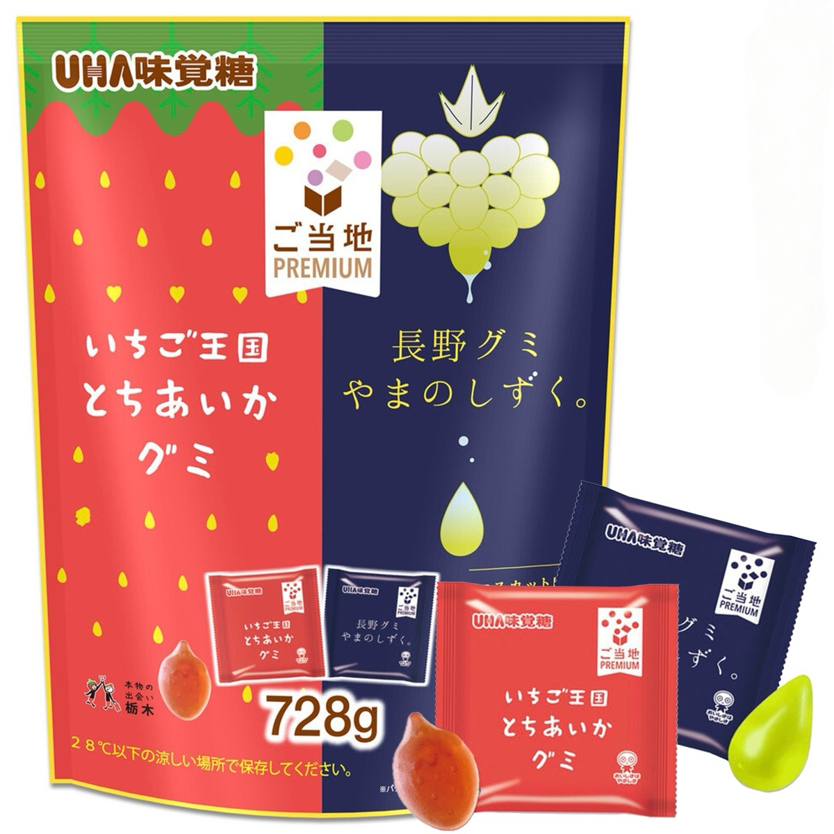 日本Costco限時特價中  日版UHA 味覺糖 ご当地Premium 栃愛士多啤梨草莓 長野麝香葡萄 水滴型軟糖 糖果 零食 (728g,約26包)