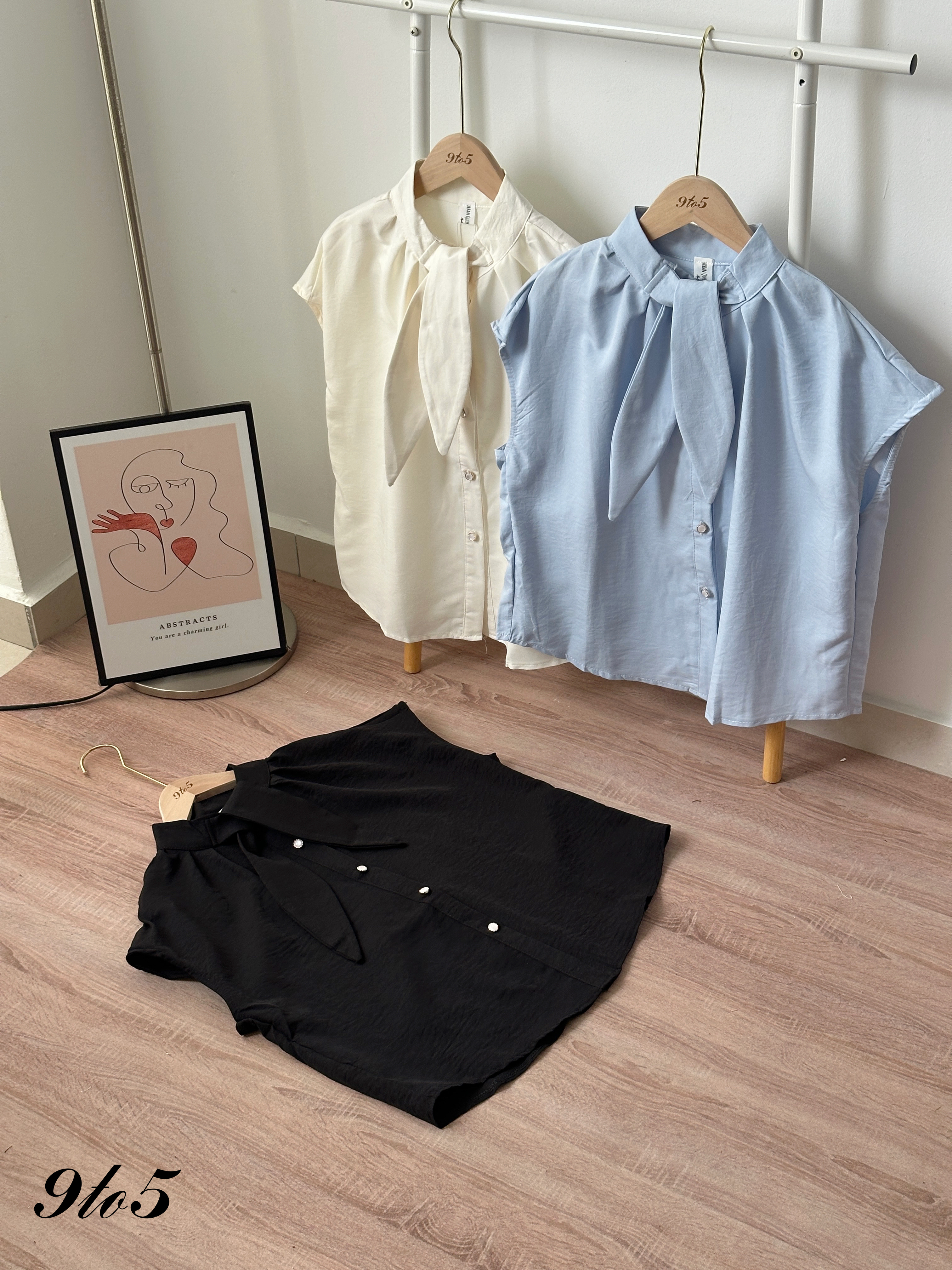 T4450 Bow-tie Cape Sleeve Shirt - 3 Colors 