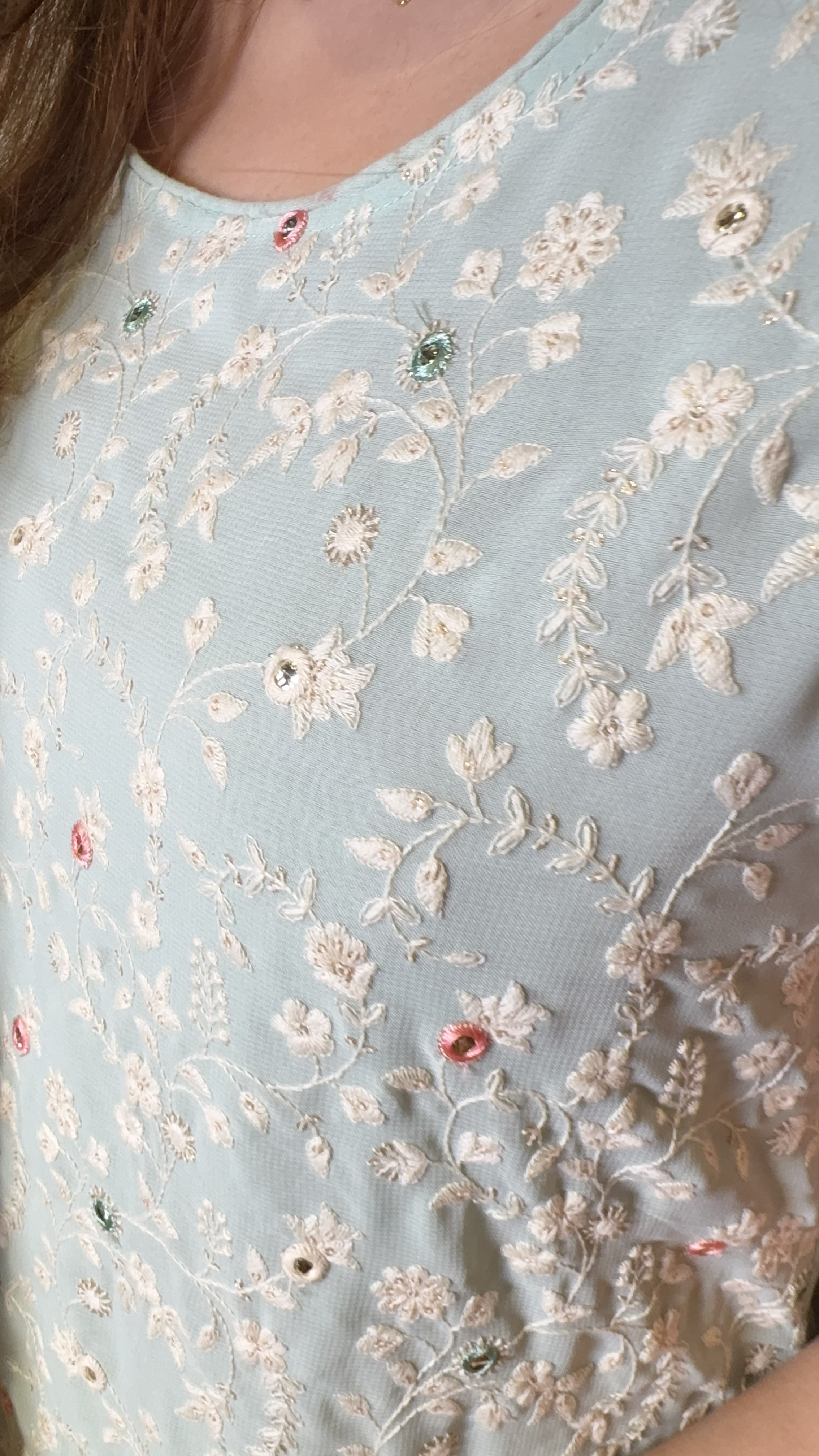 Icy Blue Full Emb Sleeveless Kurta #1395