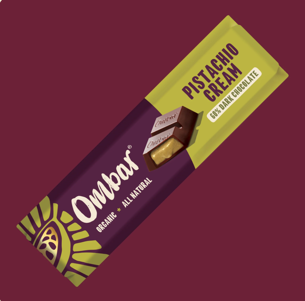 Ombar 開心果軟心黑朱古力（60%可可） Pistachio Cream Filled Chocolate Bar - Organic(42g)