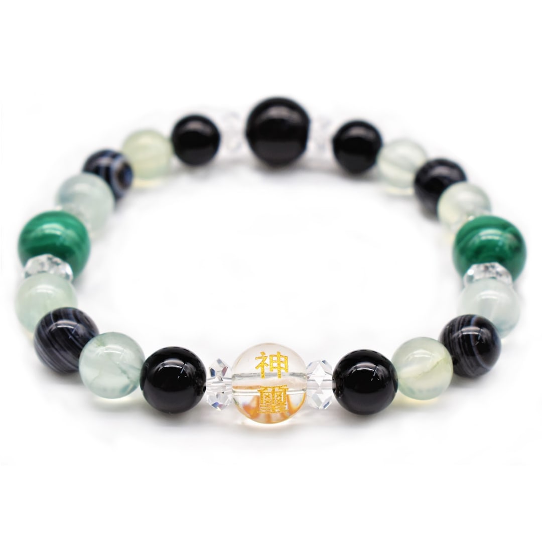 【日本白崎八幡宮】【能斬斷厄運的力量石手鐲：金印神璽石 x 莫里翁石 x 葡萄石】 