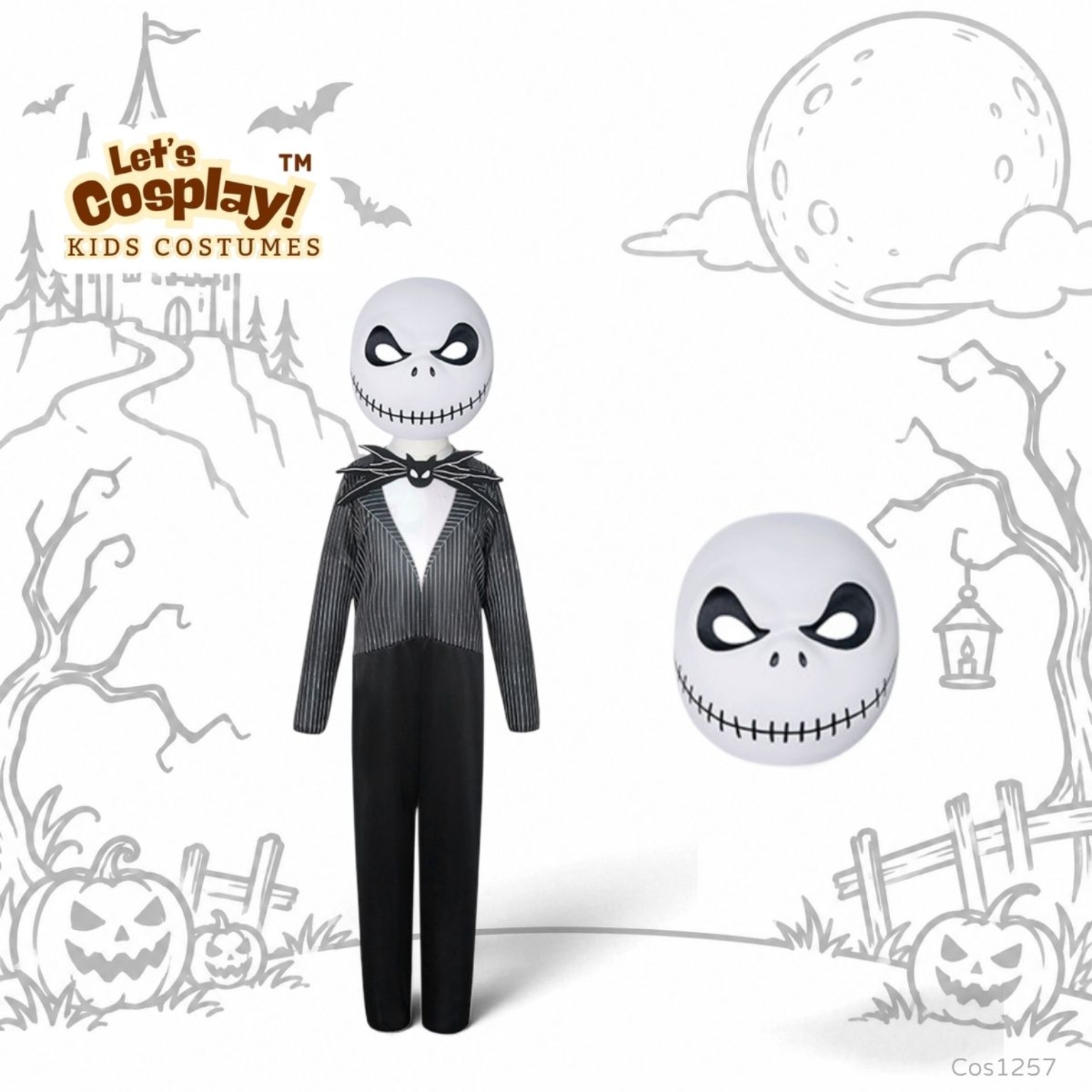兒童 Jack 骷髏主題萬聖節角色扮演服｜Kids Jack Skeleton Costume 面具連體衣 ｜COS1257
