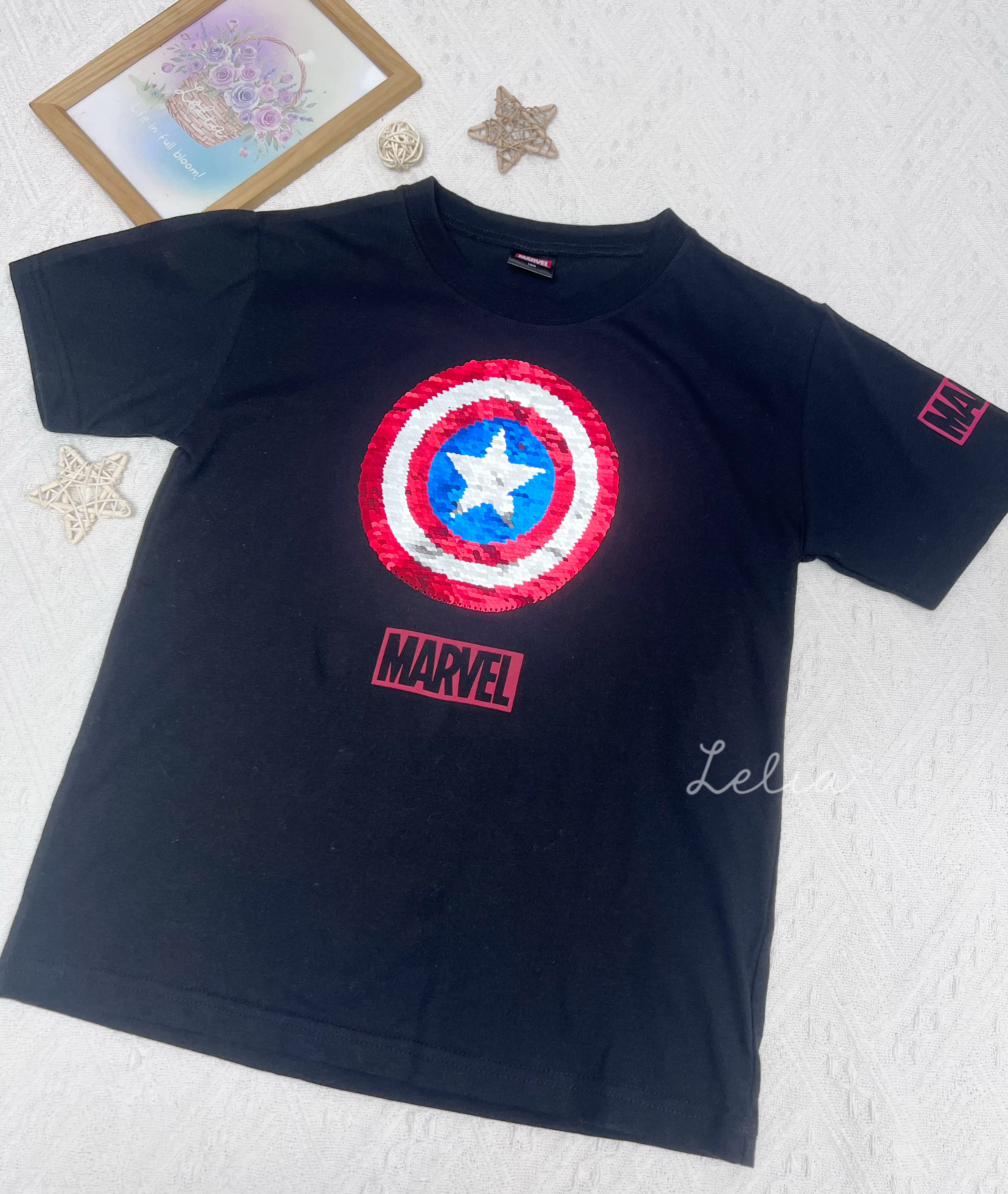 ▫️返貨中▫️Mavel魔法閃片Tee蜘蛛俠美國隊長Size130