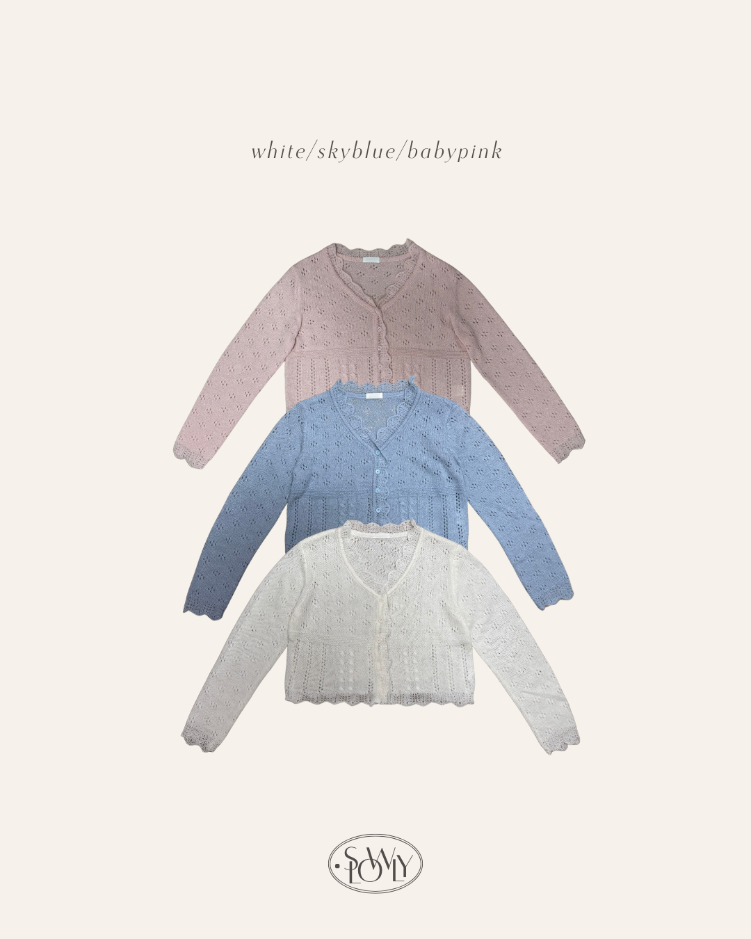 通花波浪邊針織外套(三色入)