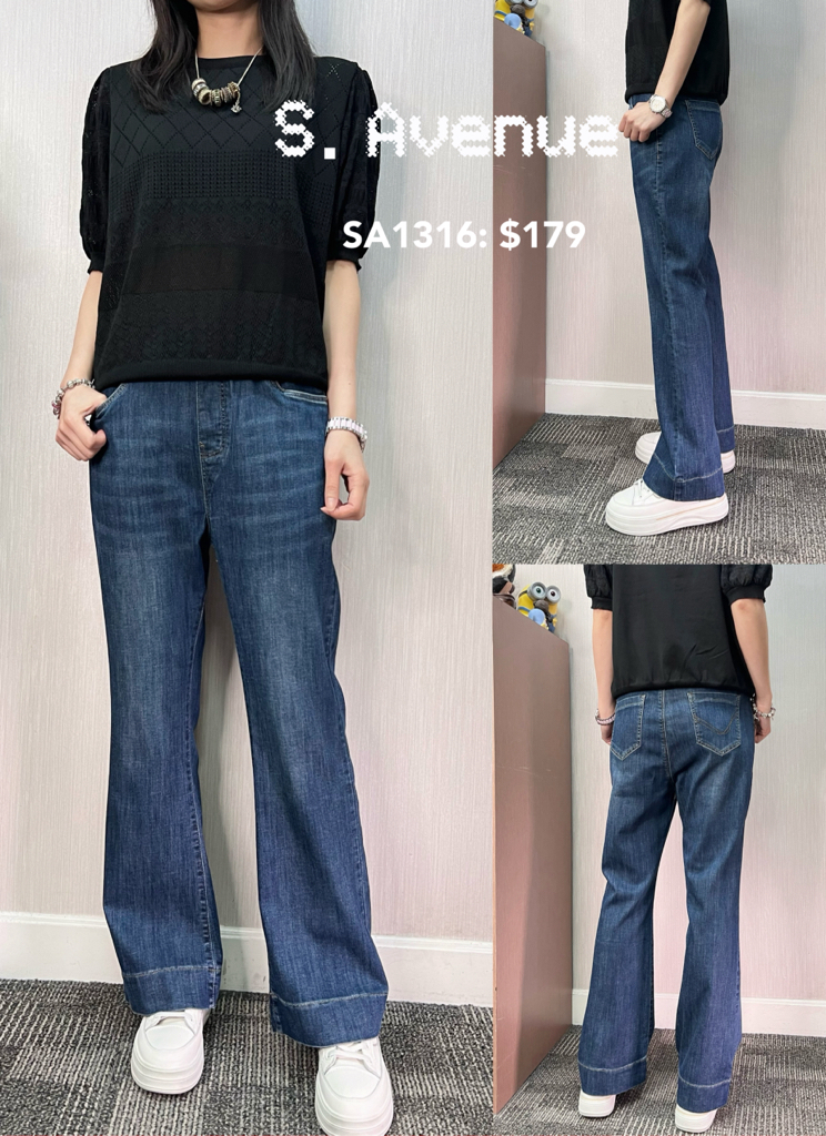 SA1316:橡根腰薄身洗水小喇叭型彈性牛仔褲