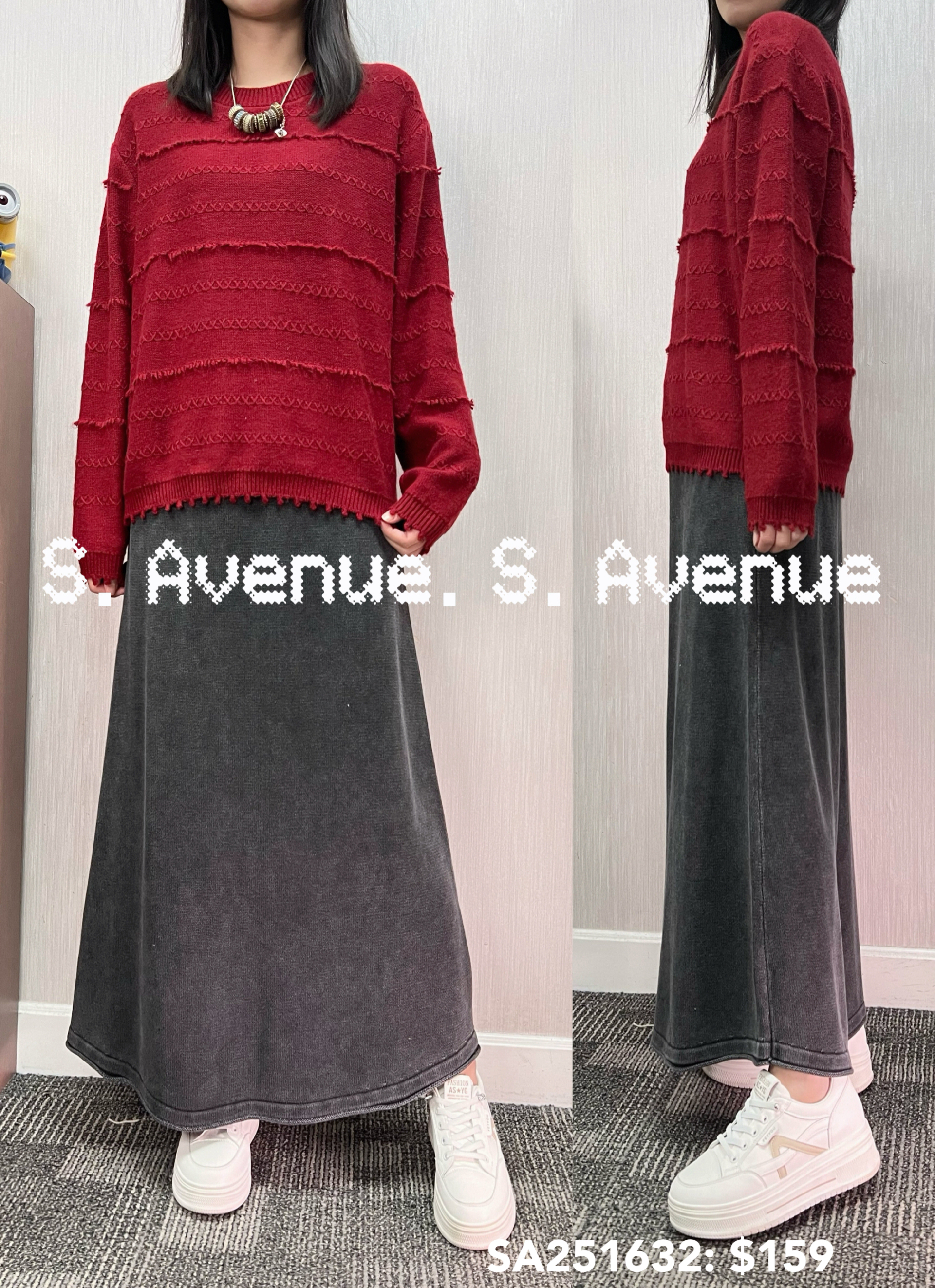 SA251632: 長袖暗織紋淨色冷top