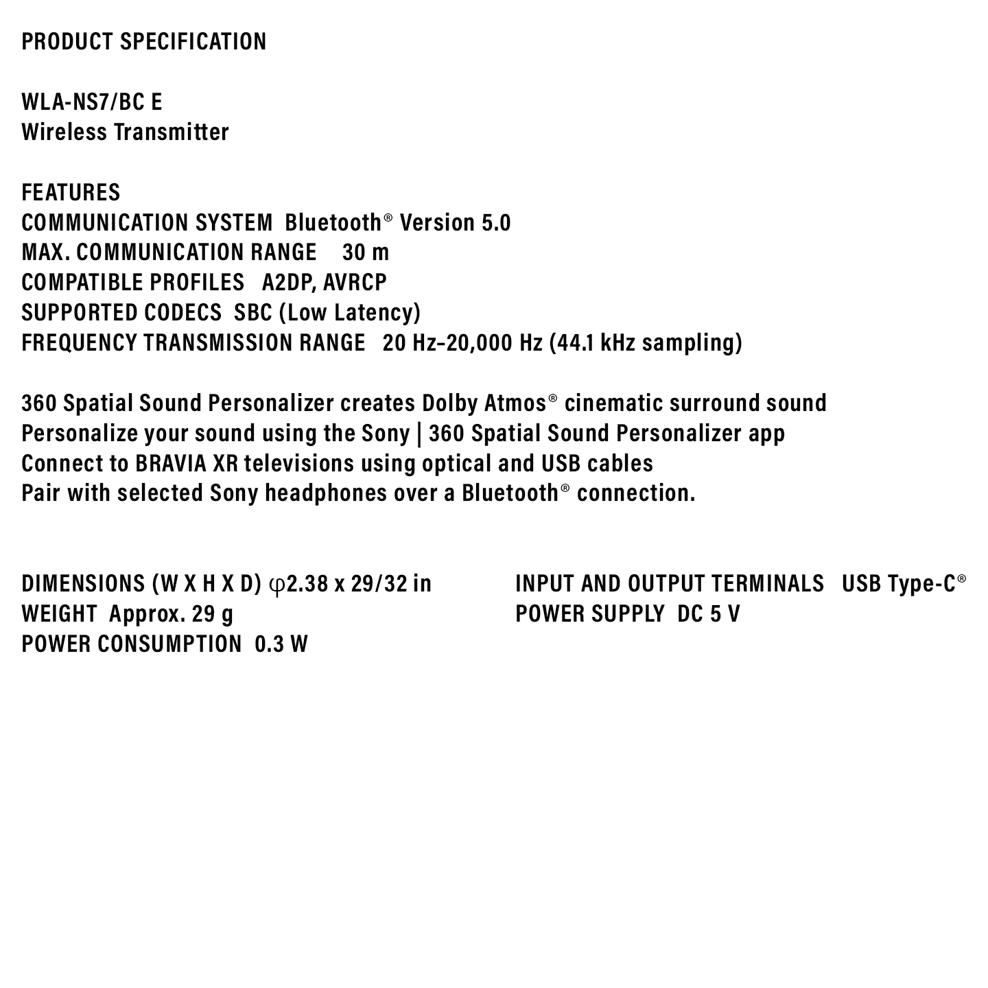 Sony Wireless Transmitter for Neckband Speakers (WLA-NS7)