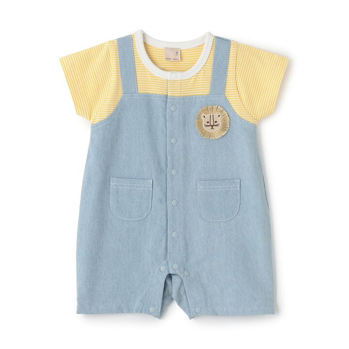 🇯🇵預訂 日本直送🇯🇵Petit Main三色動物刺繡條紋吊帶口袋短袖連身服