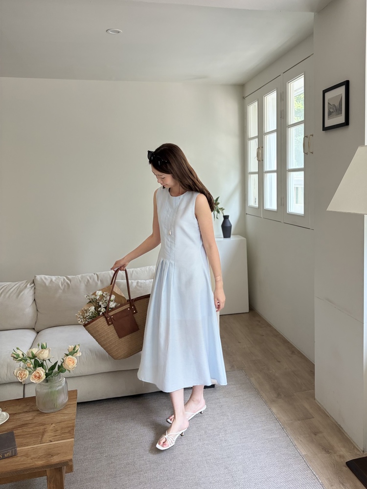Linen Pintuck Dress (Blue)