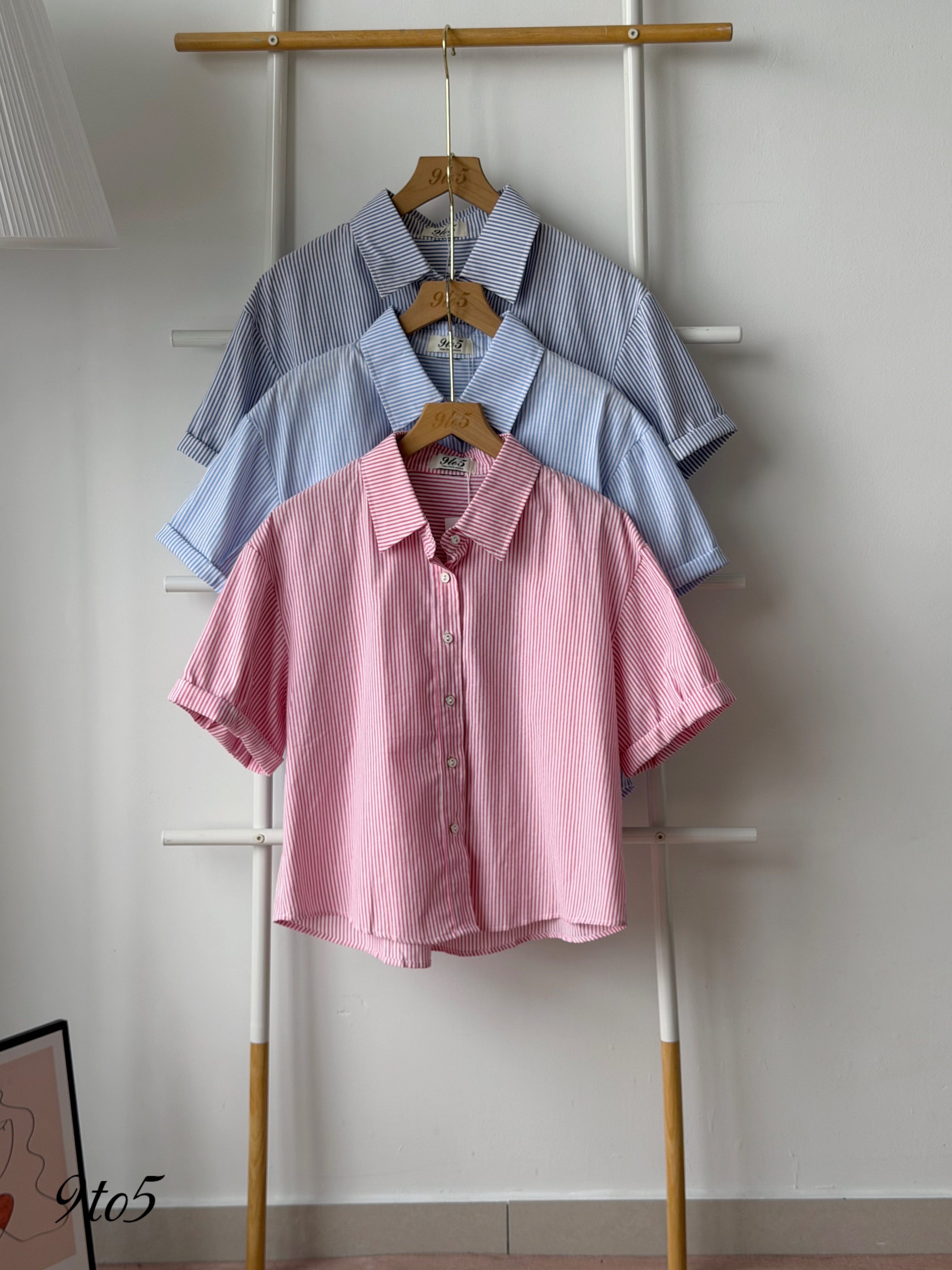 T4508 Stripes short sleeves shirt -  3 colors