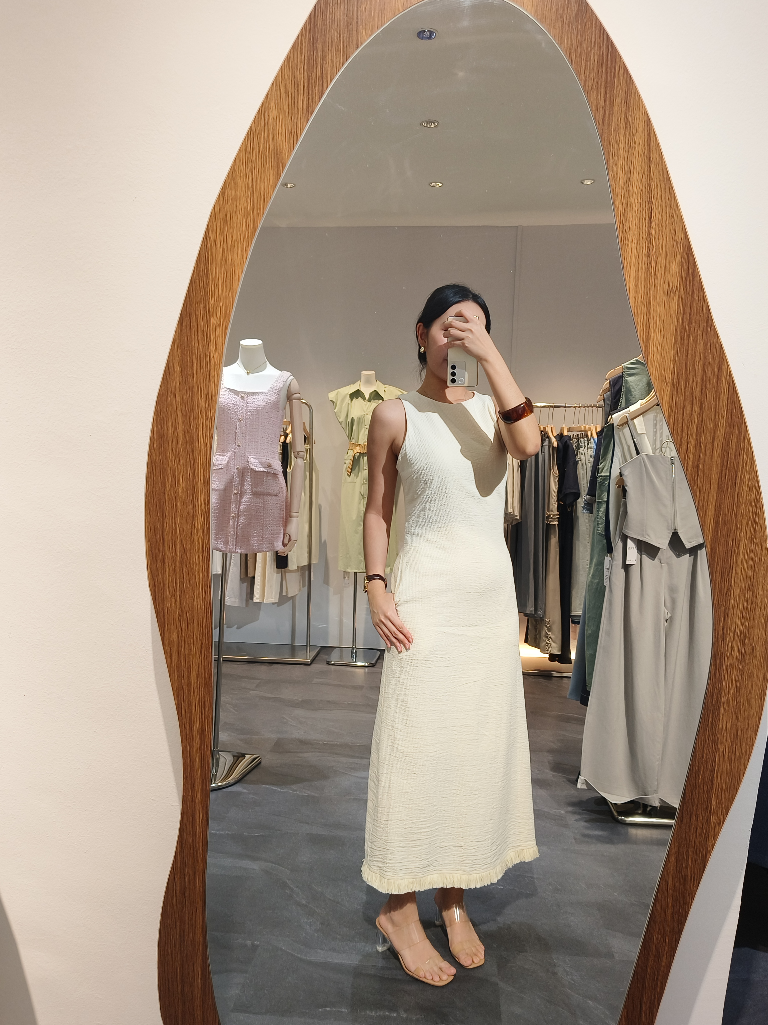 杏色棉麻流苏下摆连衣裙 Linen Fringed Hem Maxi Dress