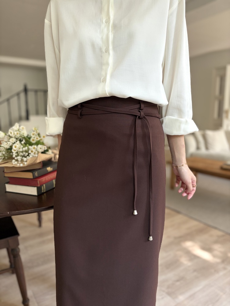 Double-Loop String Belt Skirt (Brown)
