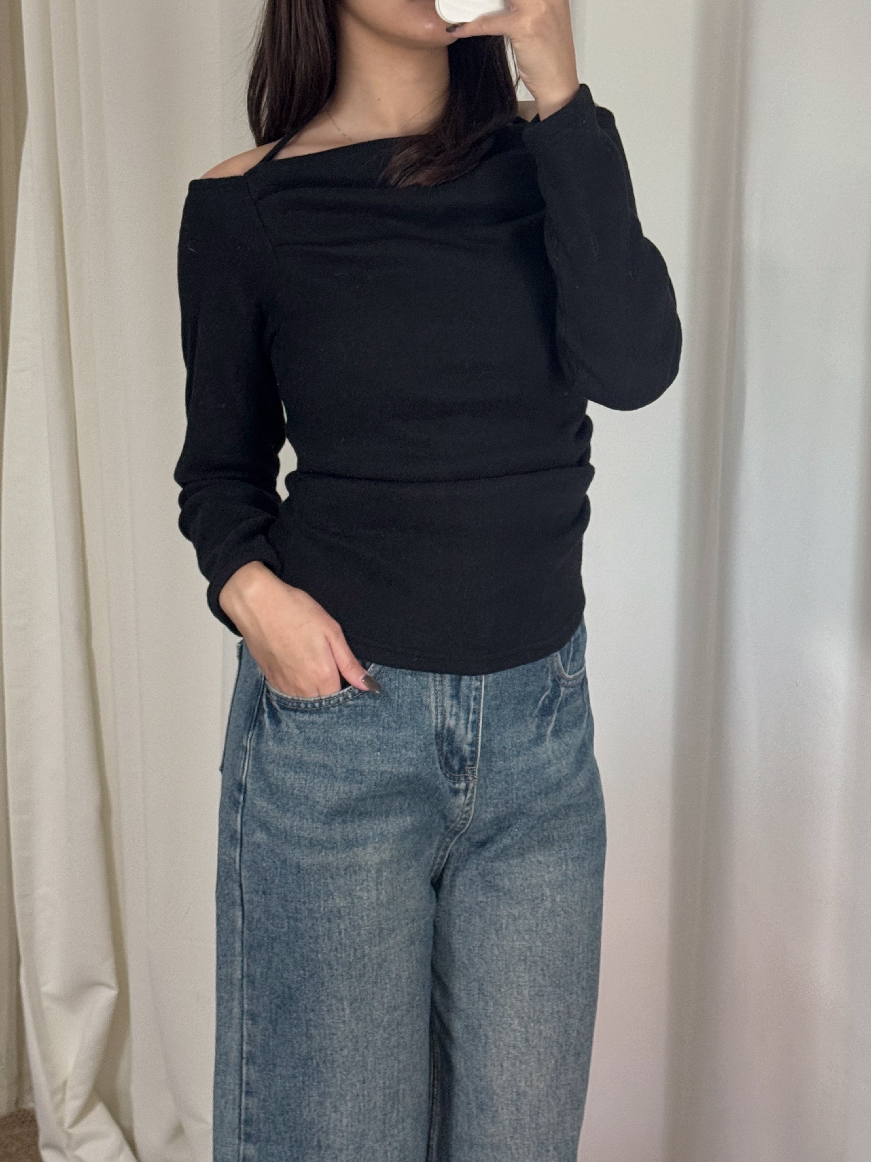 毛呢掛頸長袖上衣(四色入)