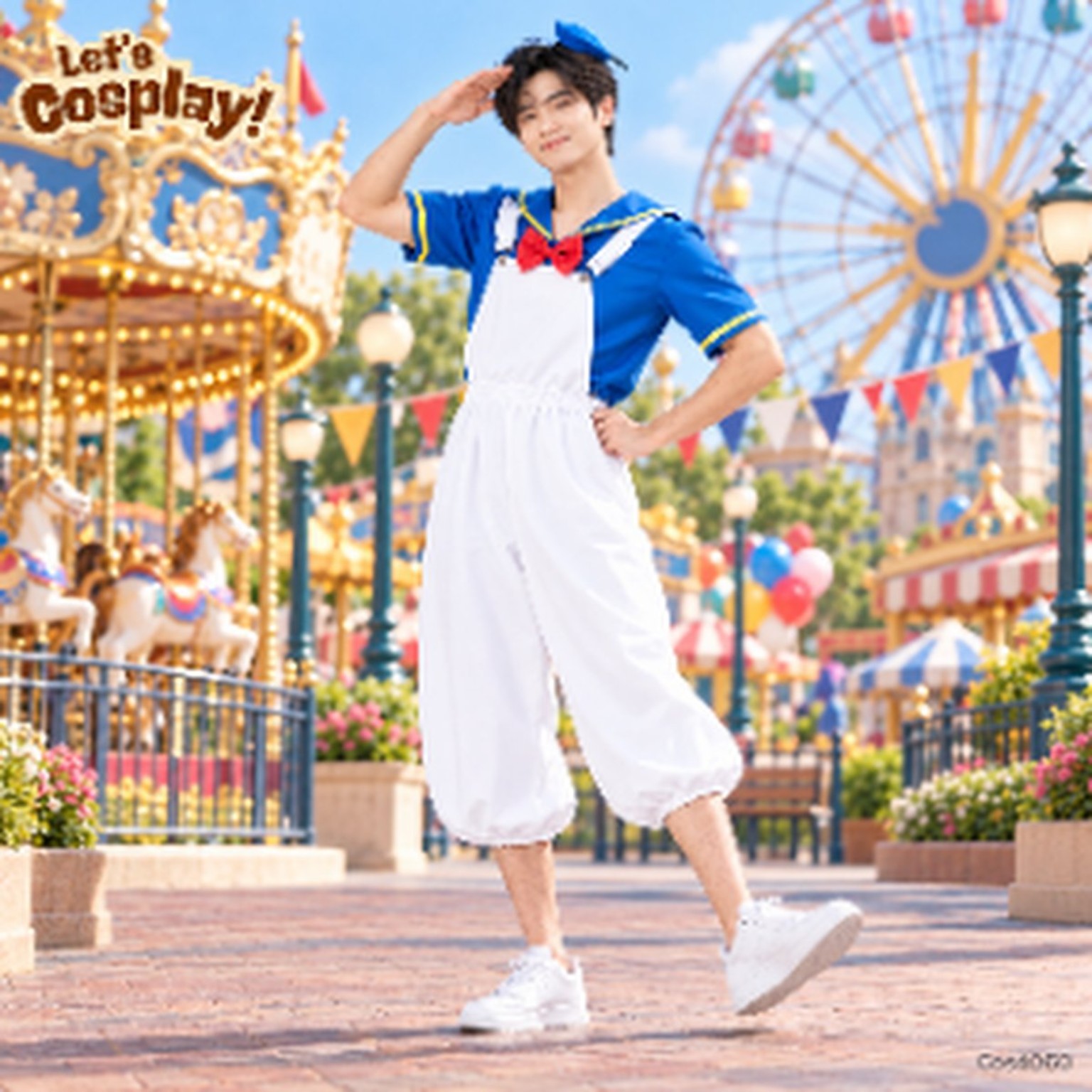 成人男士唐老鴨主題藍白水手服 Cosplay Costume 衣服連頭飾 COS4060