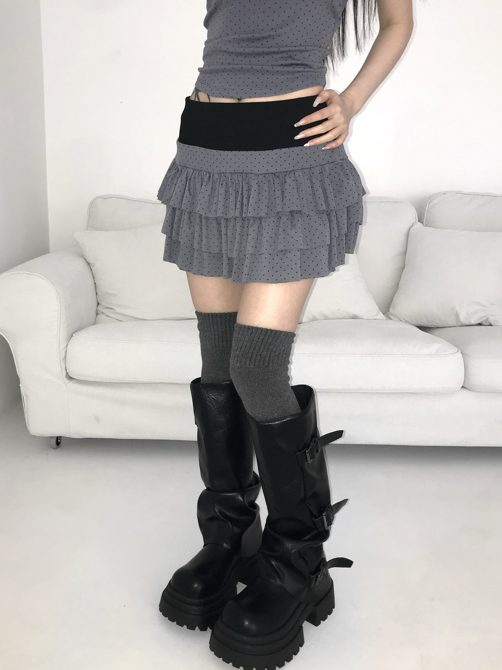 Ruffle Polka Dot Mini Skirt