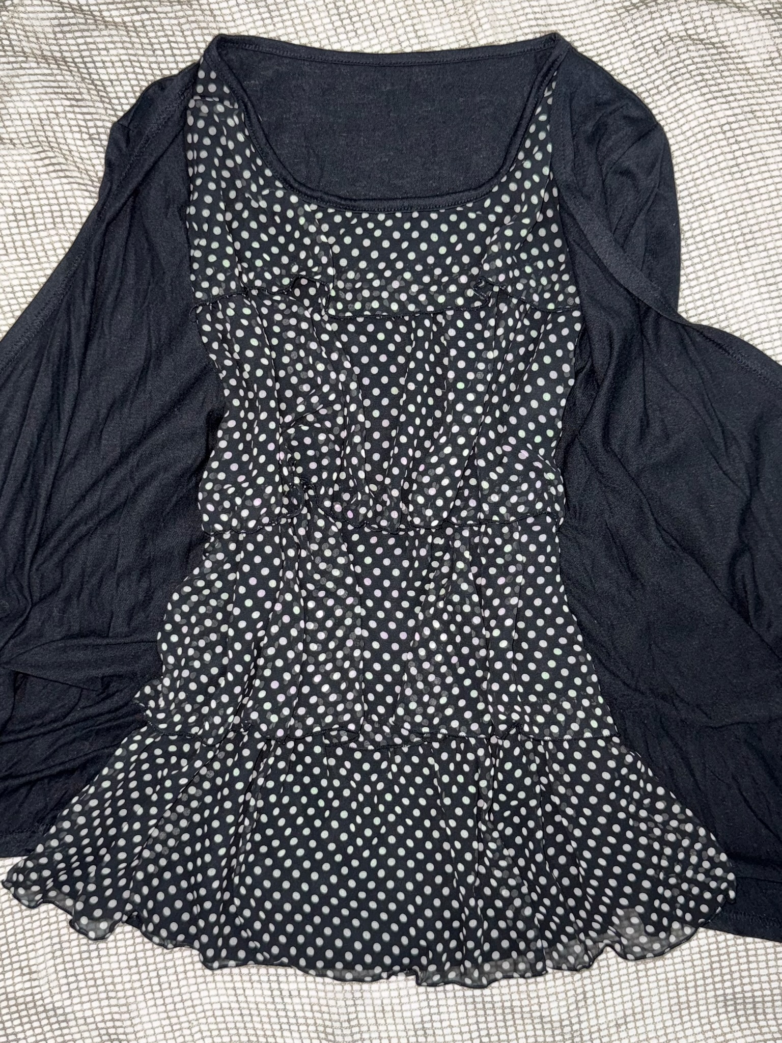 2-in-1 Layered Polka Dot Tunic with Cardigan Overlay