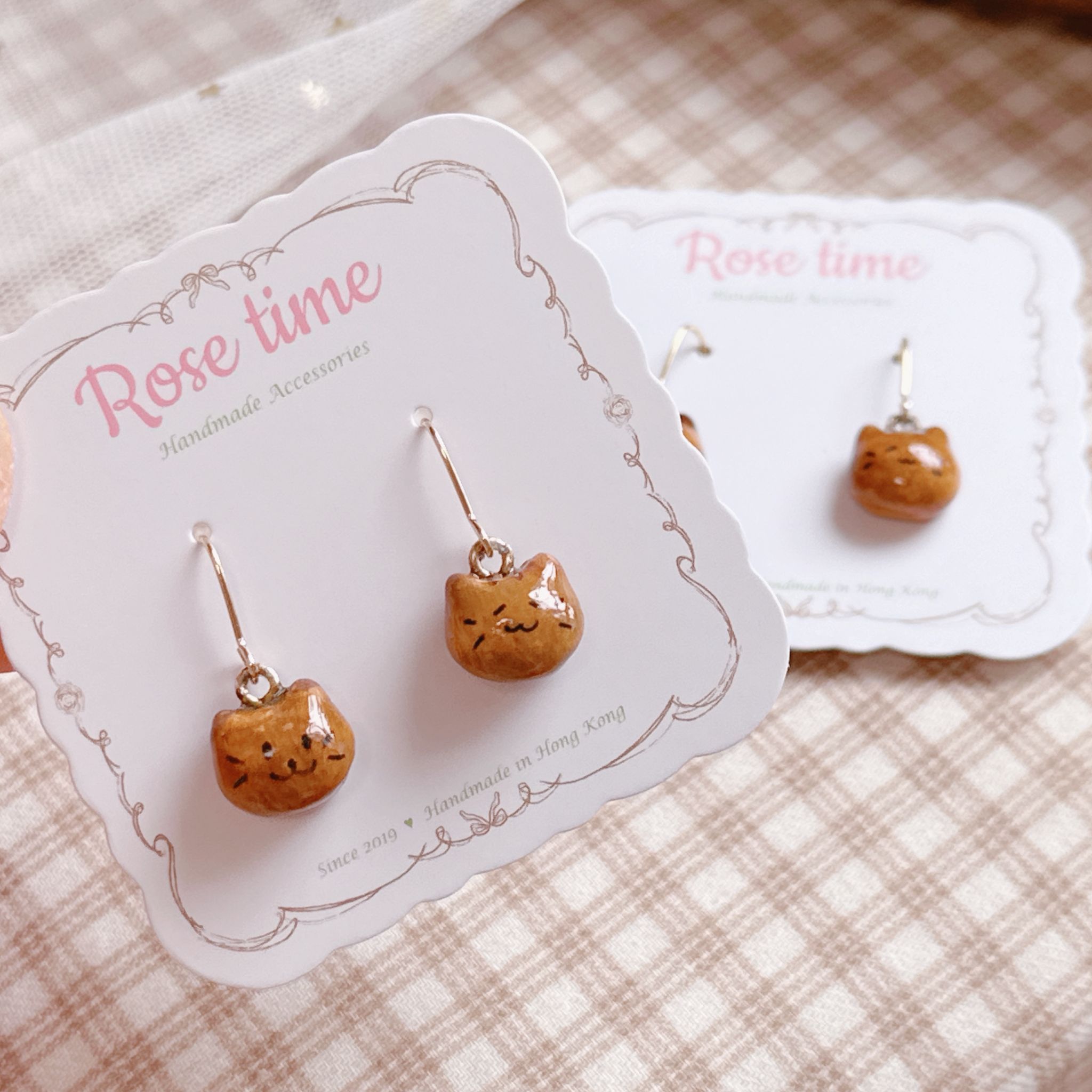 手繪迷你貓貓小饅頭耳環