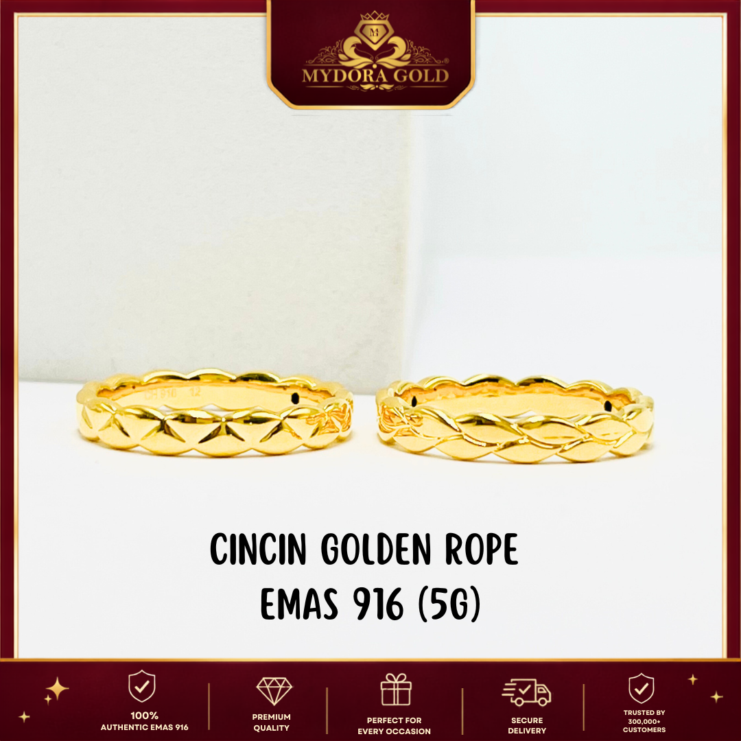 MYDORA Cincin Golden Rope (5G) l EMAS 916/22K