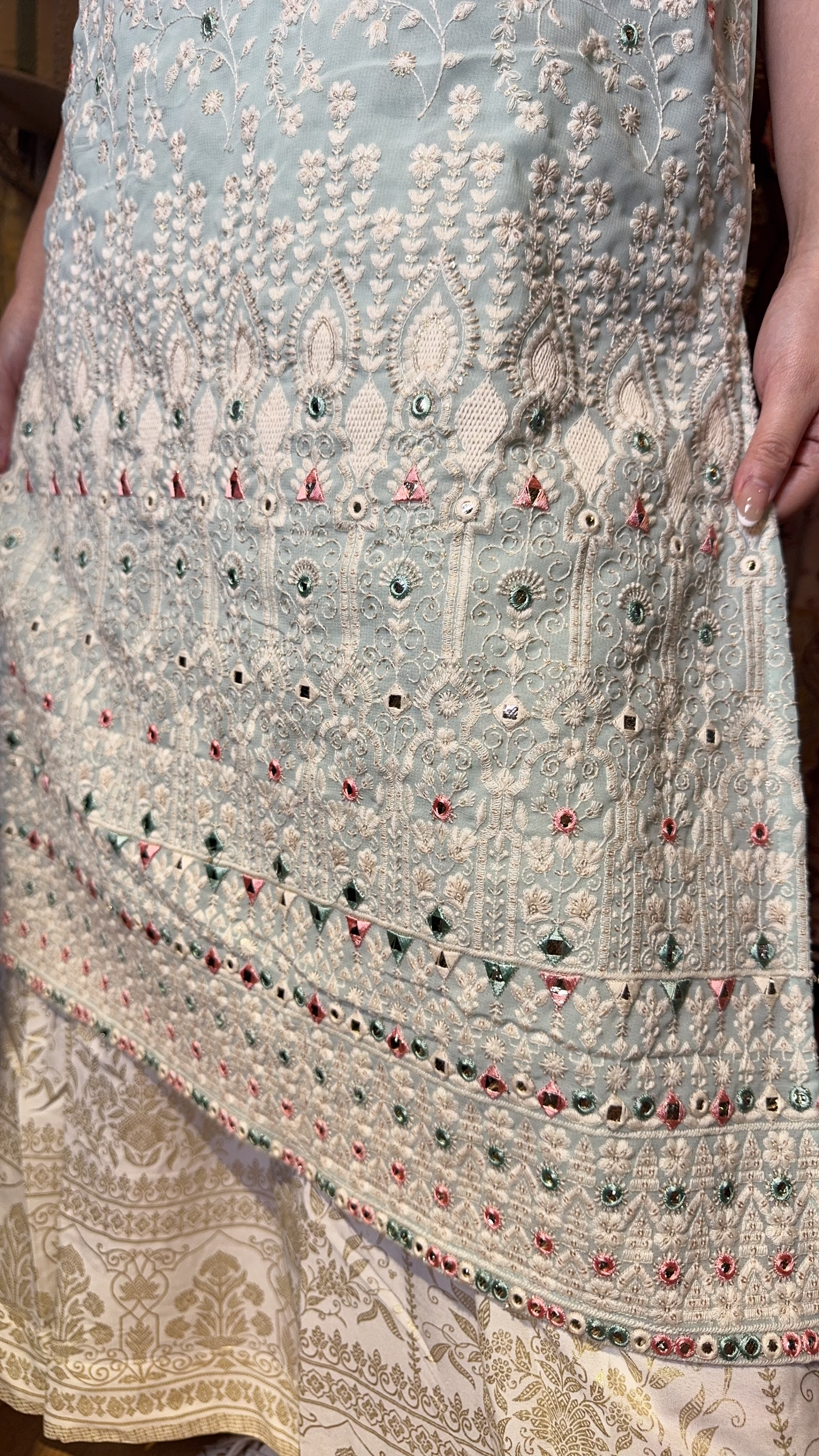 Icy Blue Full Emb Sleeveless Kurta #1395