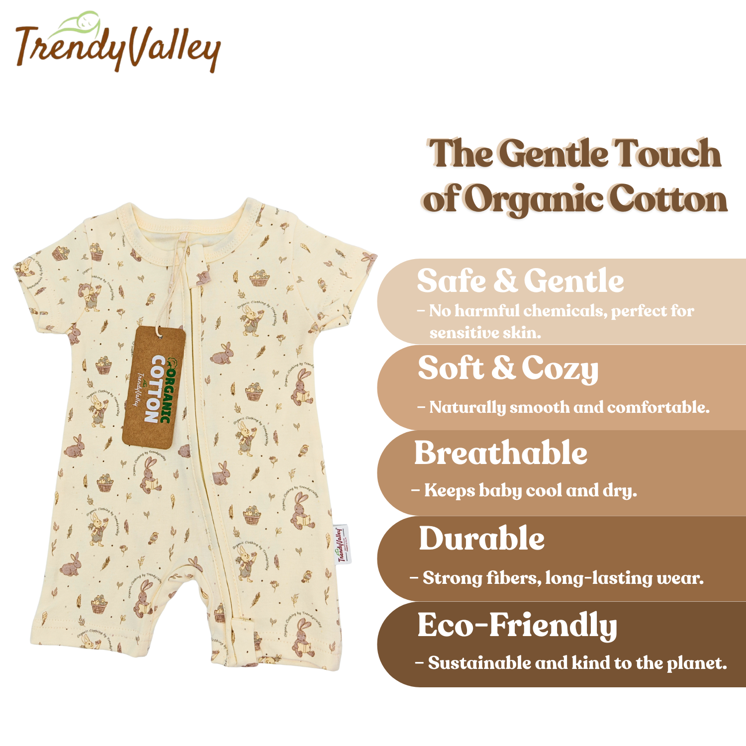 Trendyvalley Organic Cotton Short Sleeve Short Pant Zip Romper